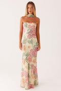 Yellow Chiffon Strapless Maxi