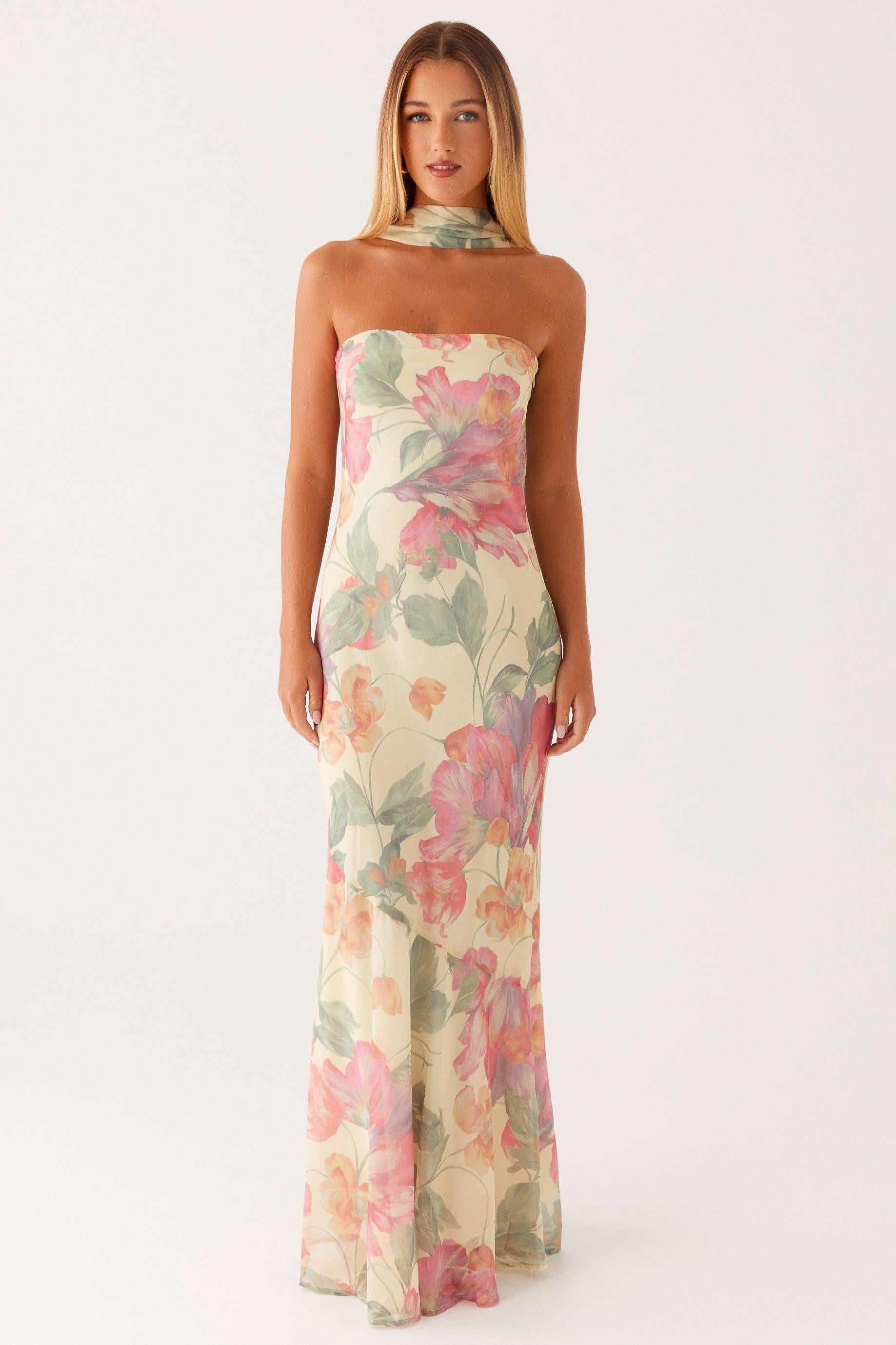Yellow Chiffon Strapless Maxi