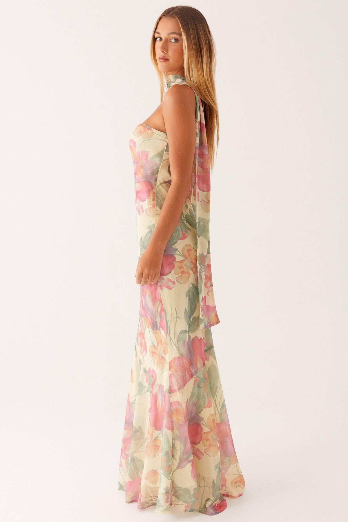 Yellow Chiffon Strapless Maxi