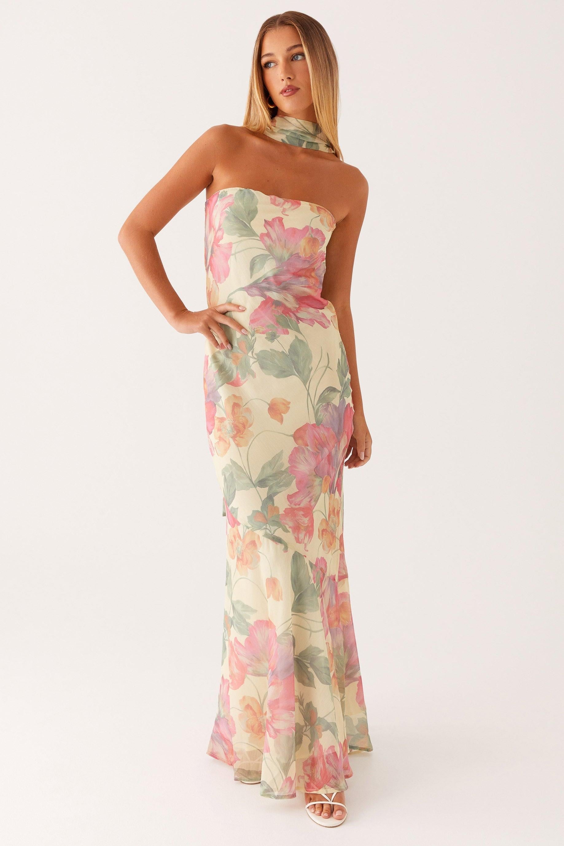 Yellow Chiffon Strapless Maxi