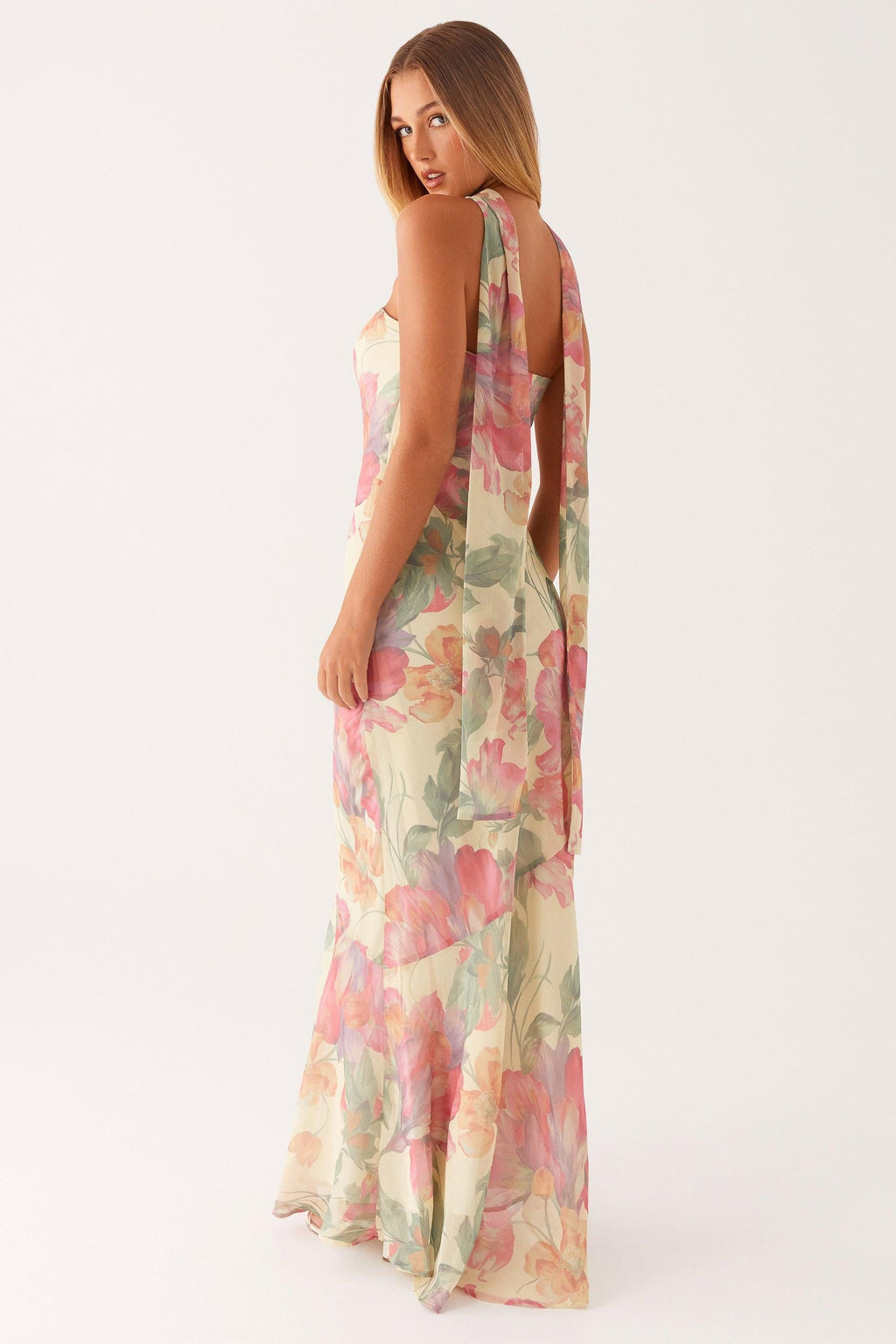 Yellow Chiffon Strapless Maxi