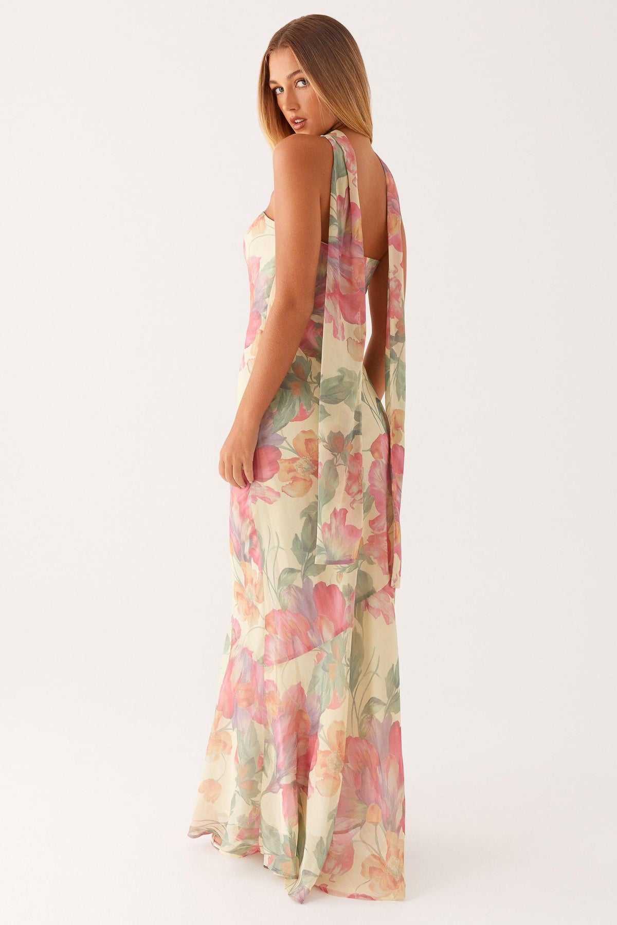 Yellow Chiffon Strapless Maxi