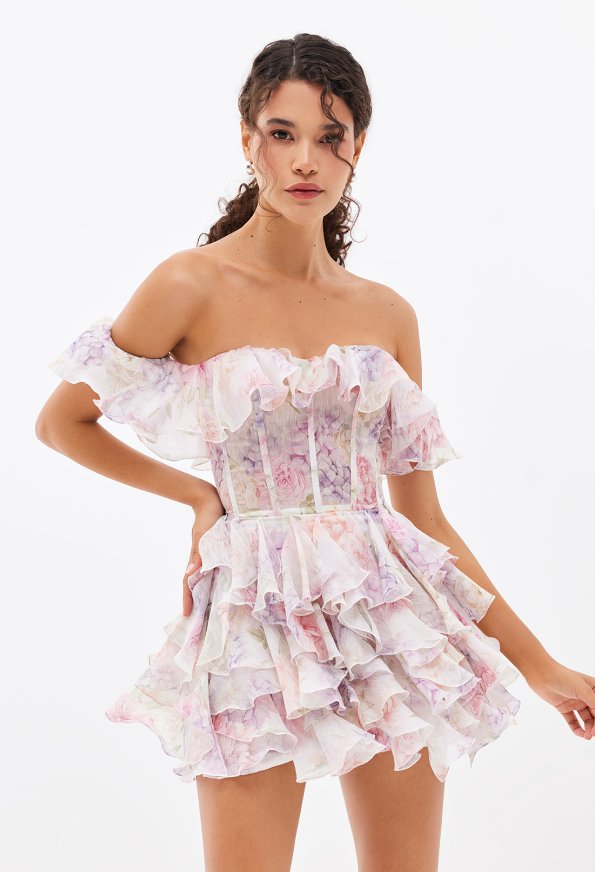 Off-Shoulder Pink Floral Dress