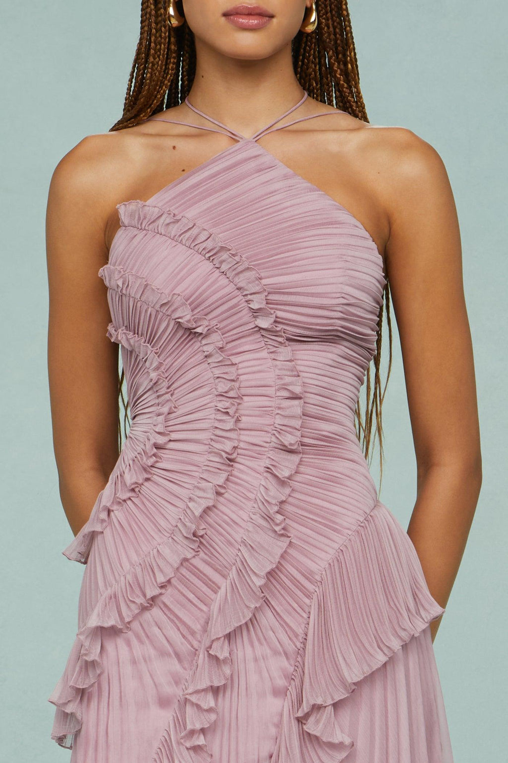 Frilled Sleeveless Pink Midi