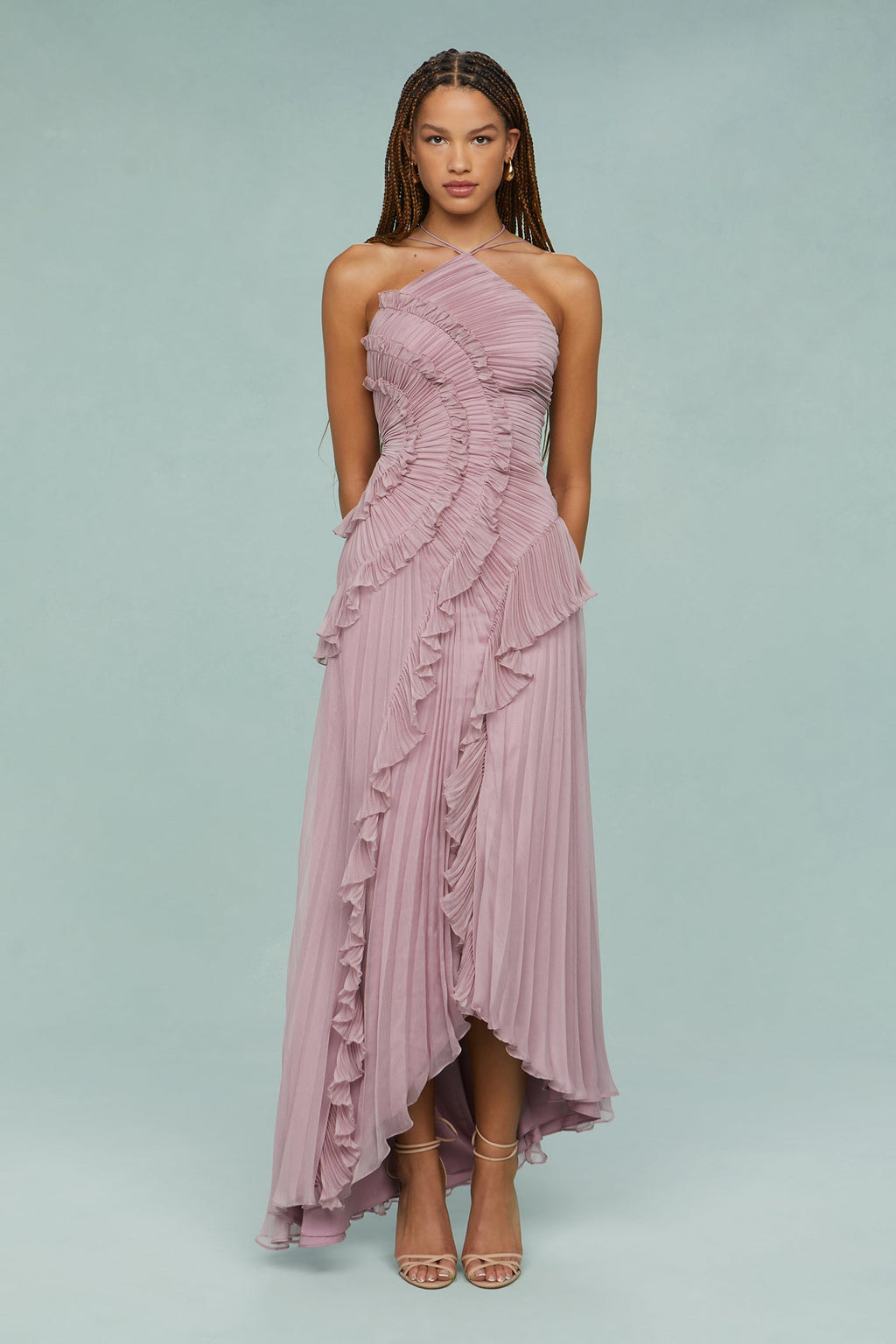Frilled Sleeveless Pink Midi