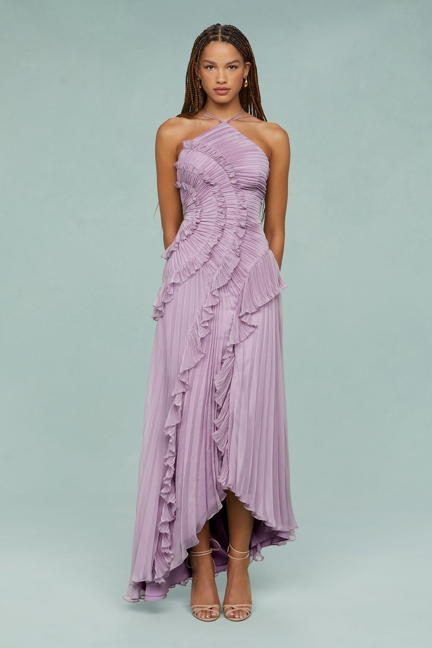 Frilled Sleeveless Pink Midi
