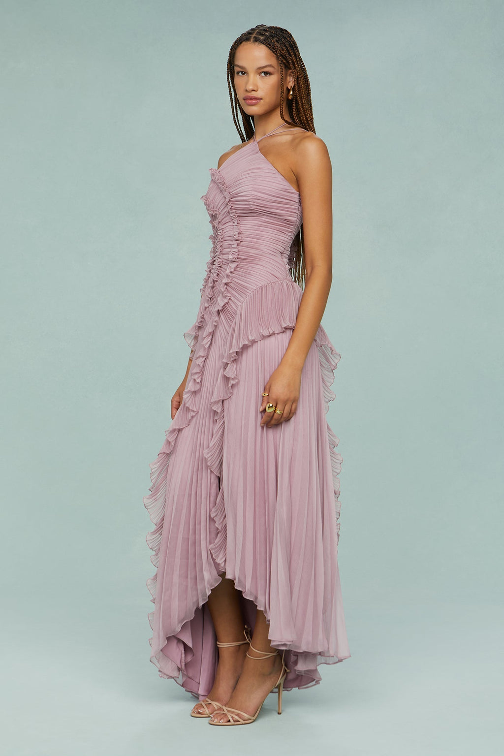 Frilled Sleeveless Pink Midi