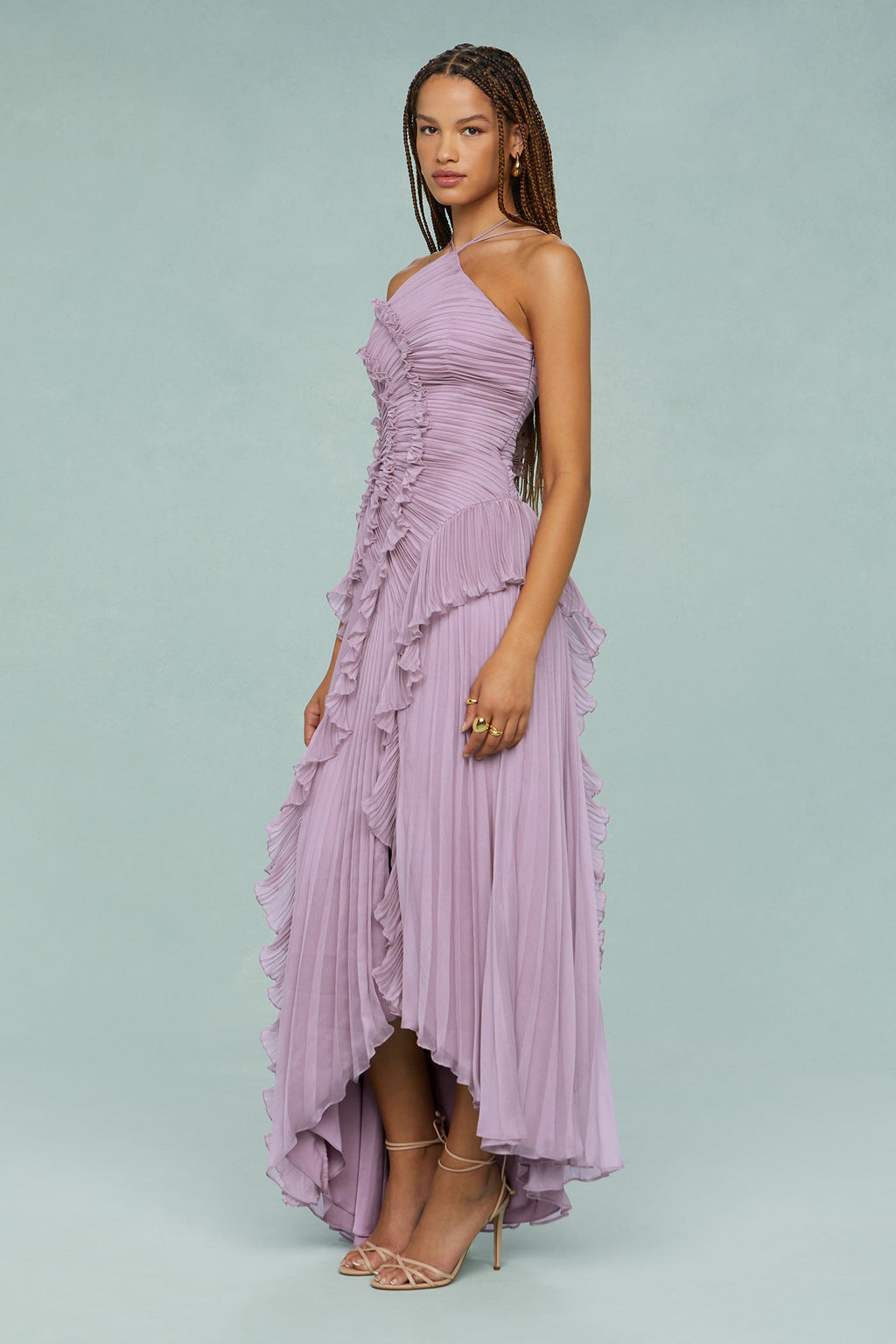 Frilled Sleeveless Pink Midi