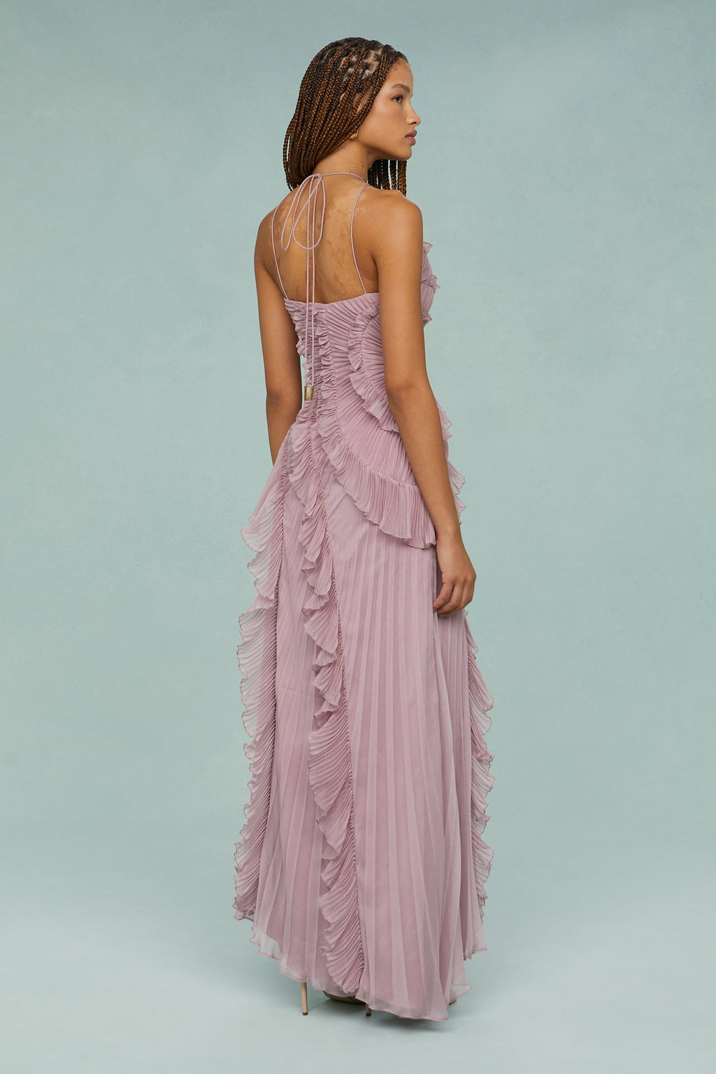 Frilled Sleeveless Pink Midi