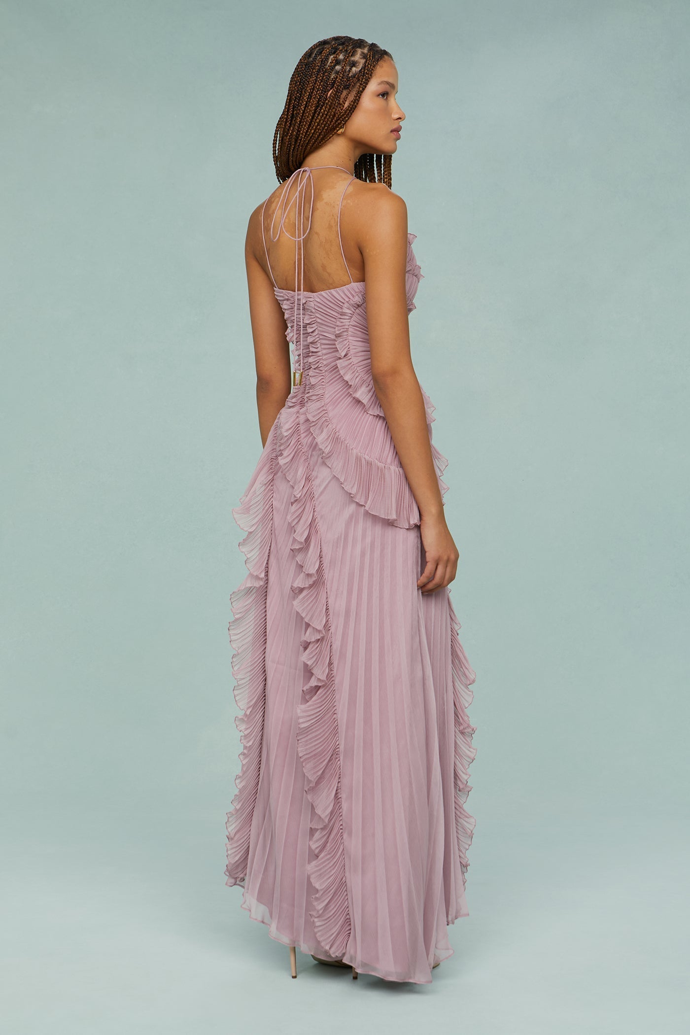 Frilled Sleeveless Pink Midi
