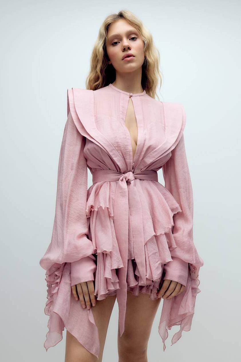 Fitted Pink Polyester Gown