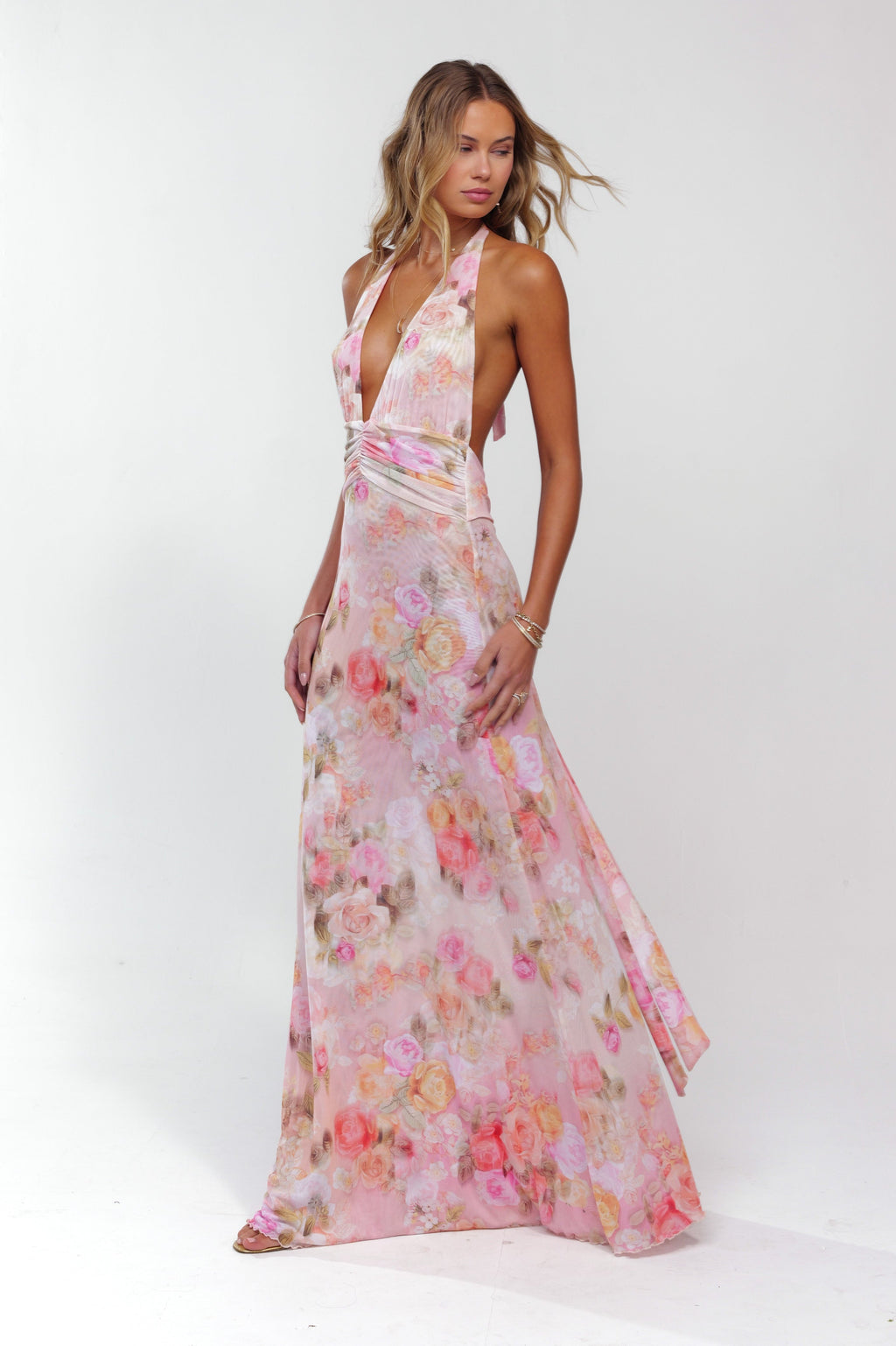 Sheer Mesh Ruched Maxi