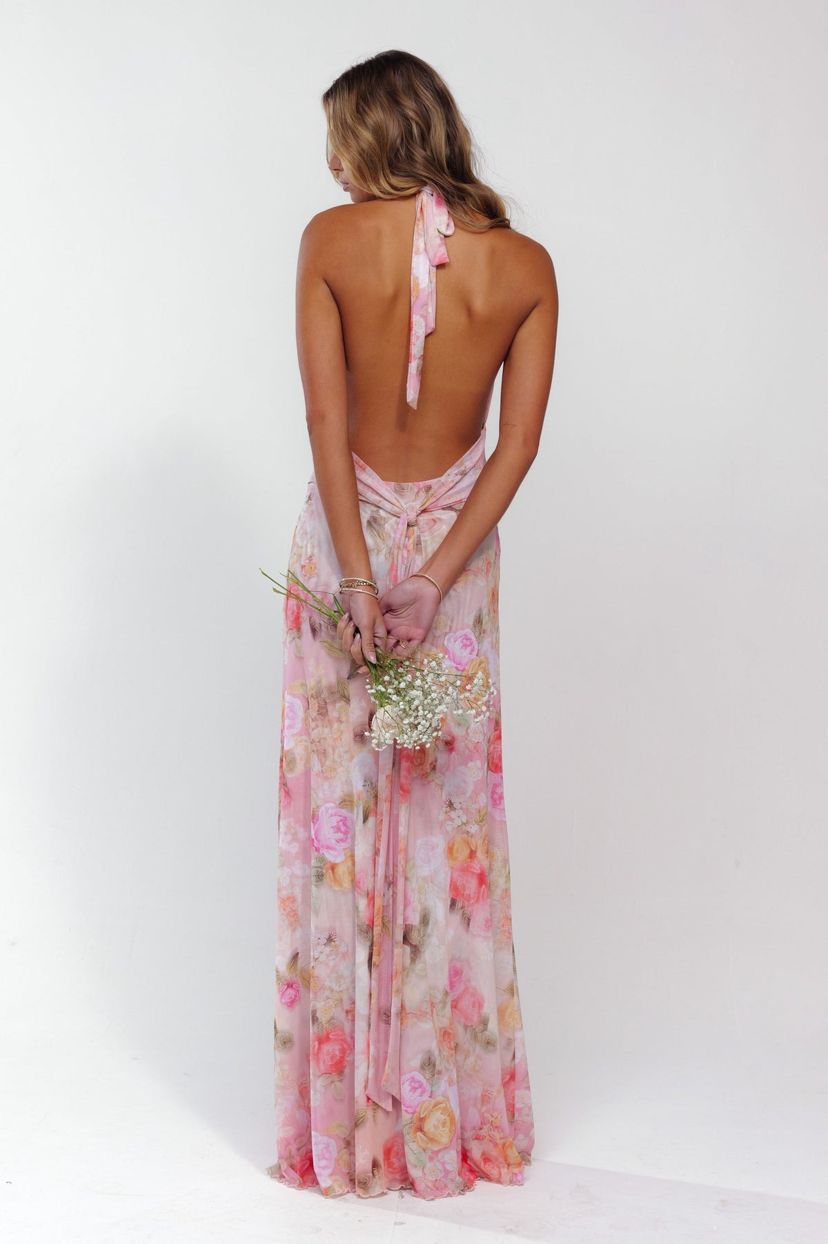Sheer Mesh Ruched Maxi