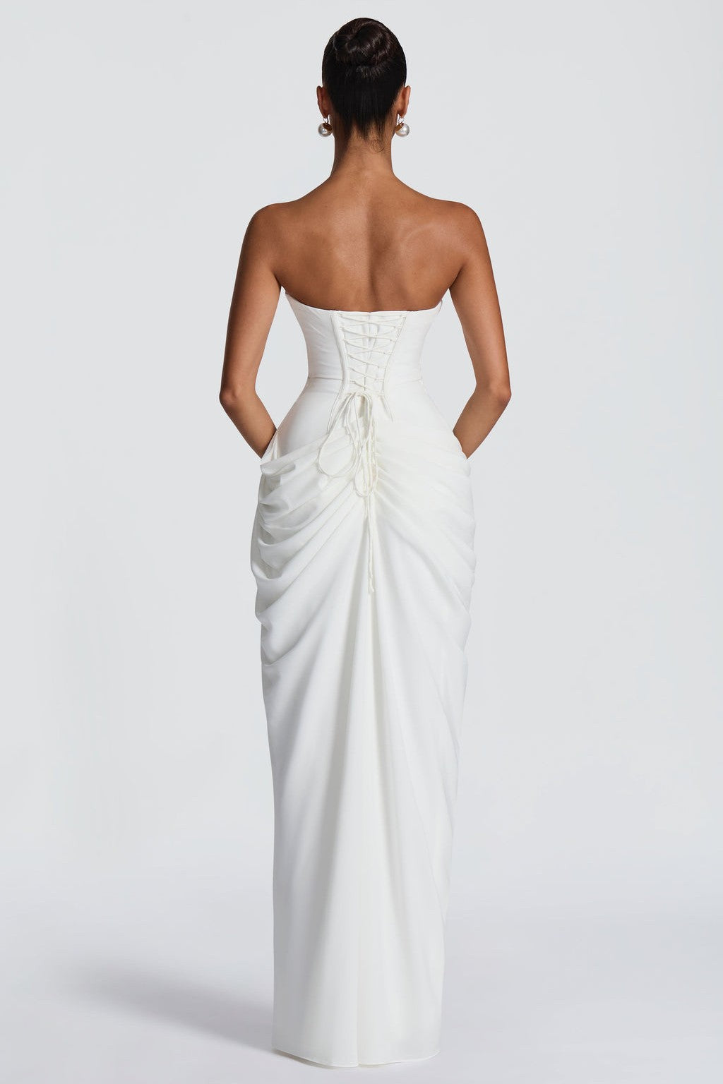 Red Chiffon Strapless Ruched Midi