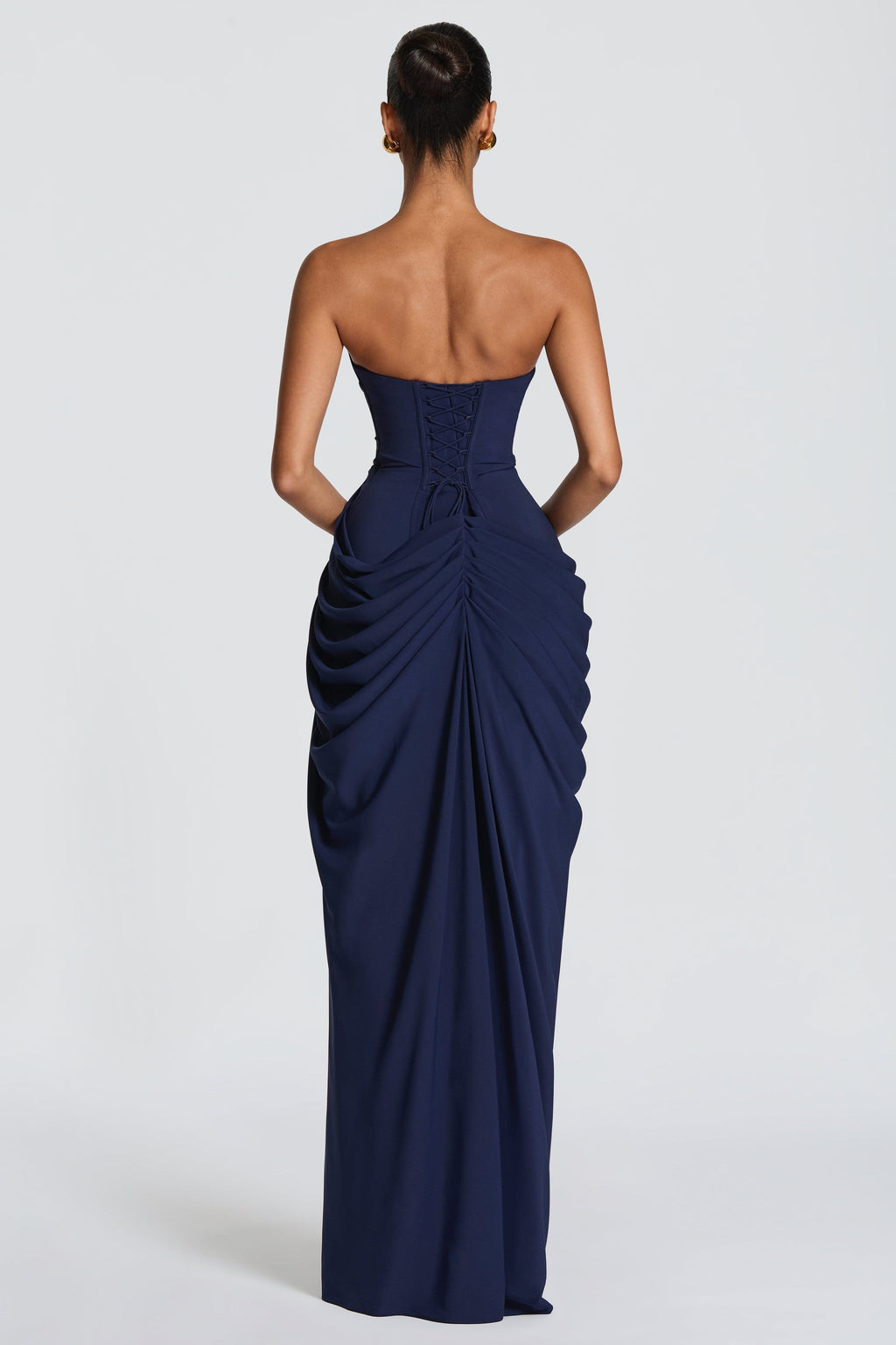 Red Chiffon Strapless Ruched Midi