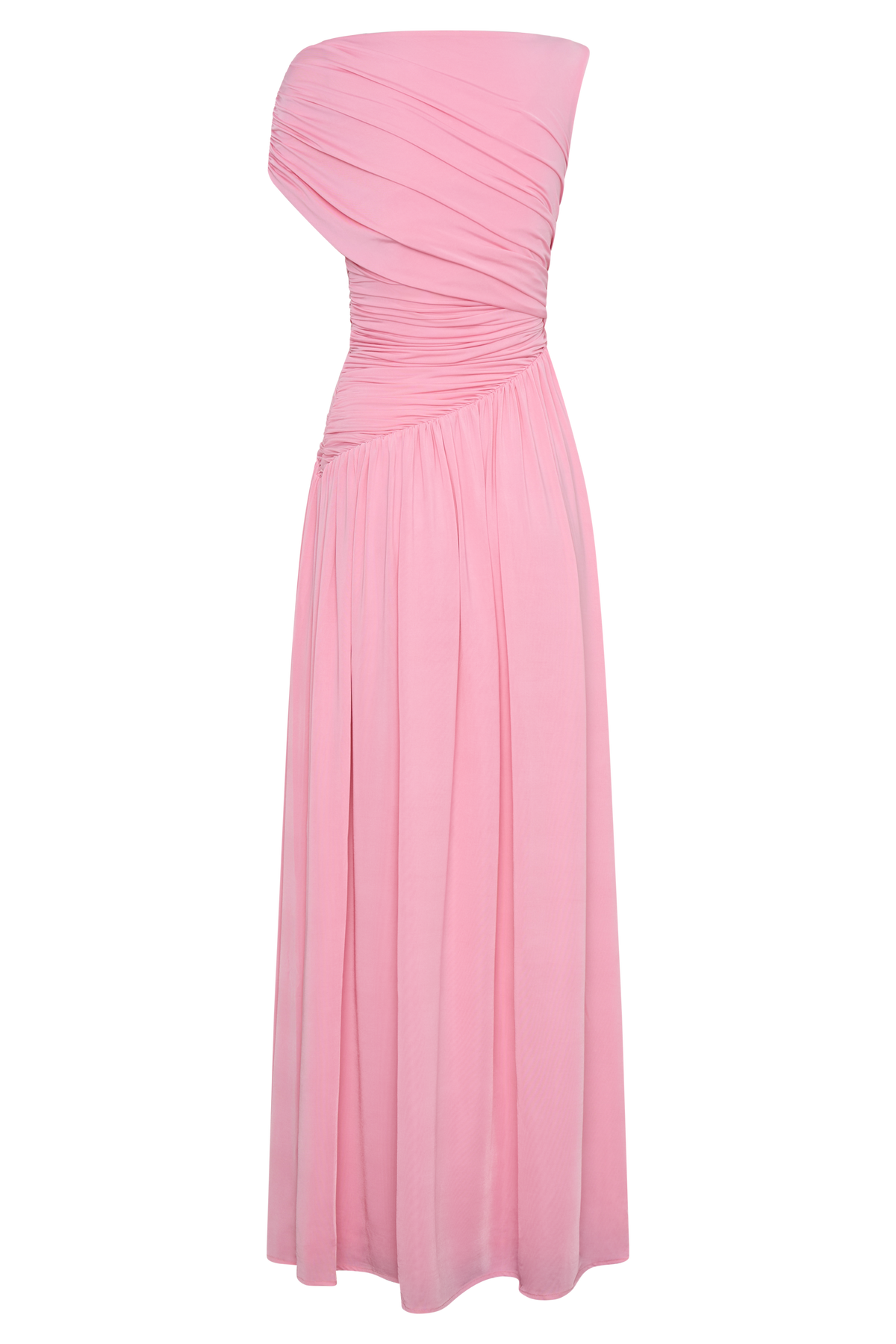 Pink Asymmetrical Ruched Maxi Dress