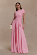 Pink Asymmetrical Ruched Maxi Dress