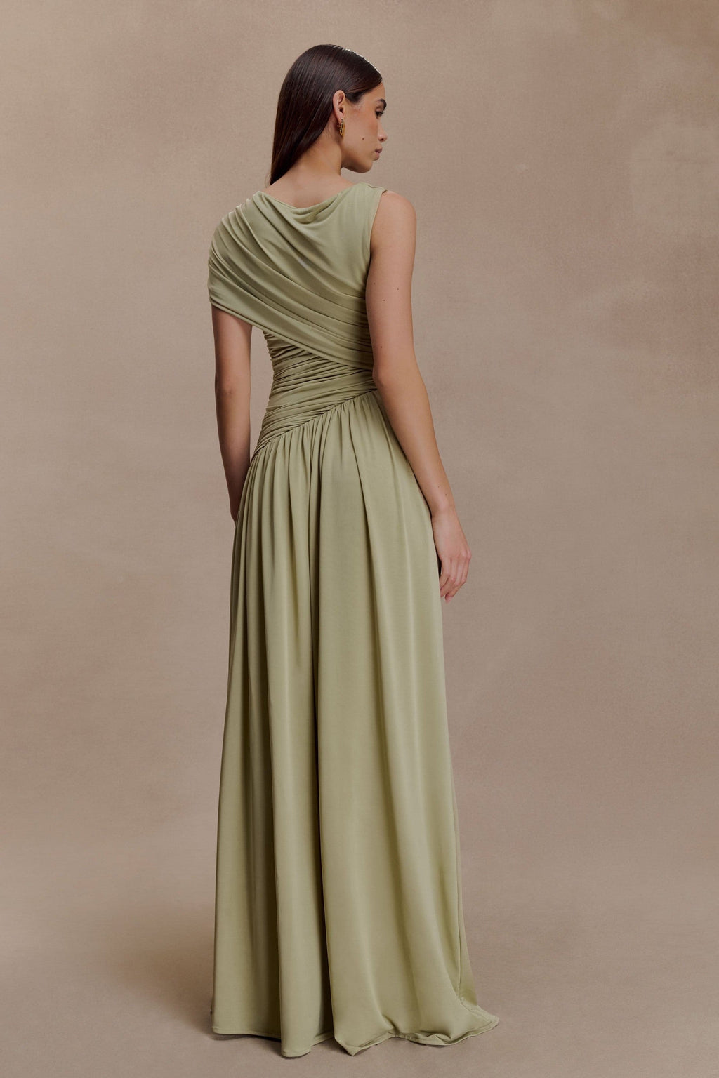 Pink Asymmetrical Ruched Maxi Dress