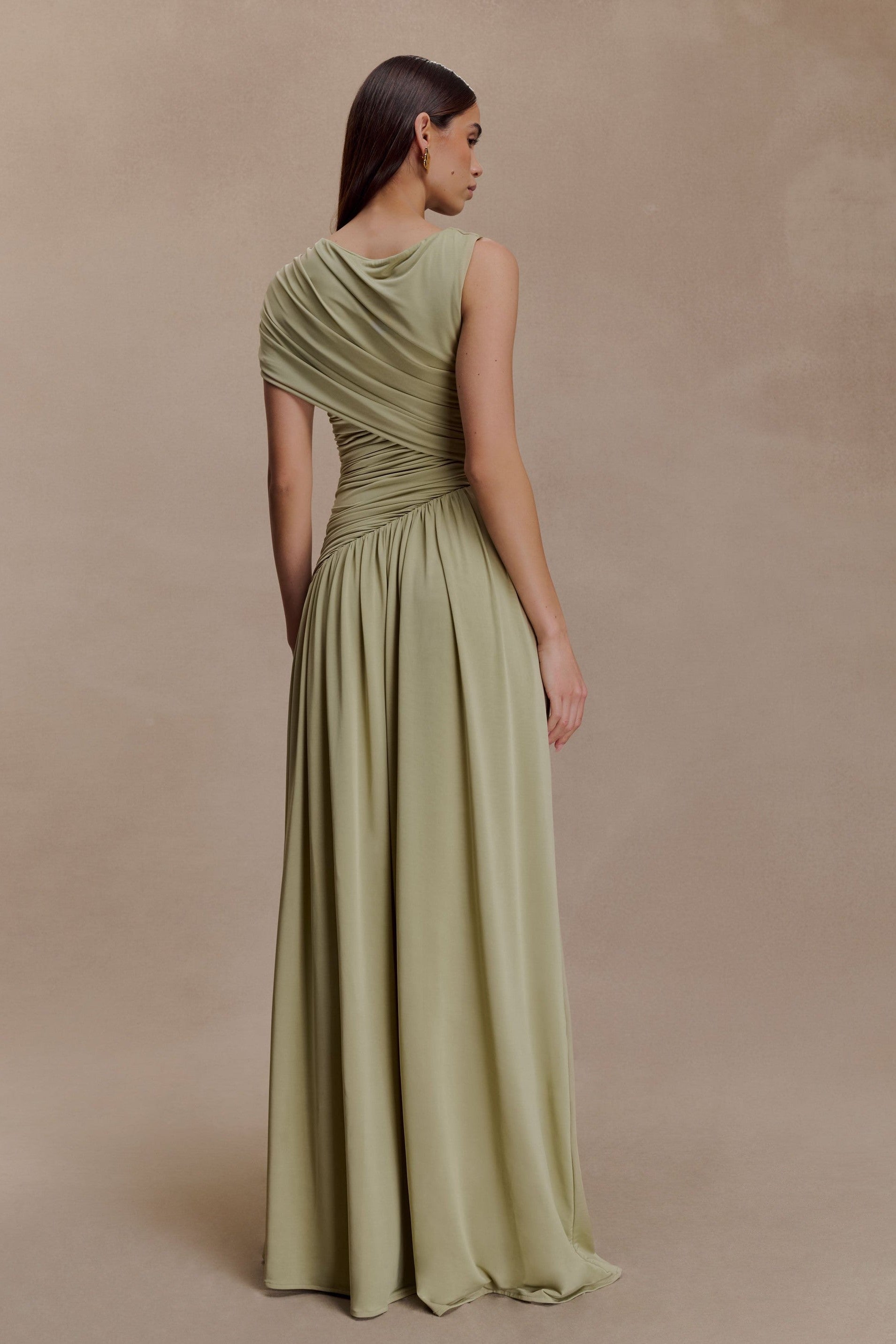 Pink Asymmetrical Ruched Maxi Dress