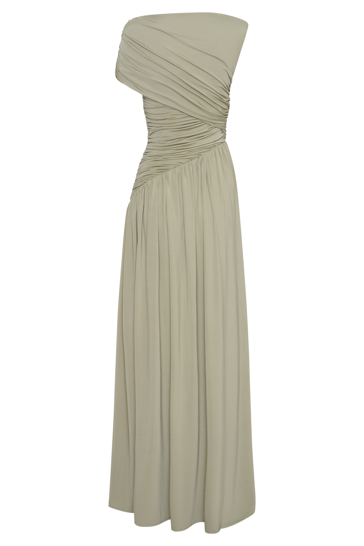 Pink Asymmetrical Ruched Maxi Dress