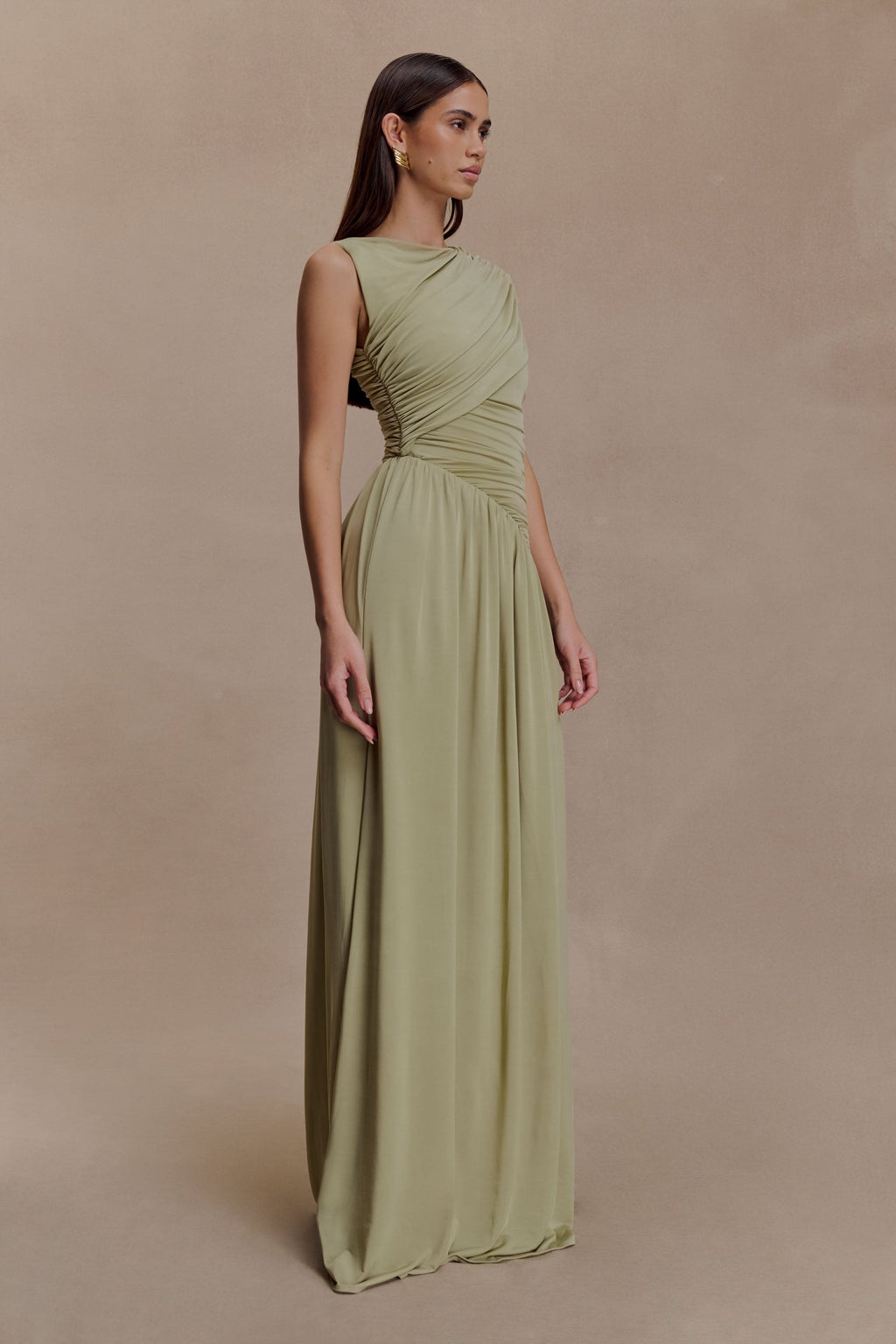 Pink Asymmetrical Ruched Maxi Dress