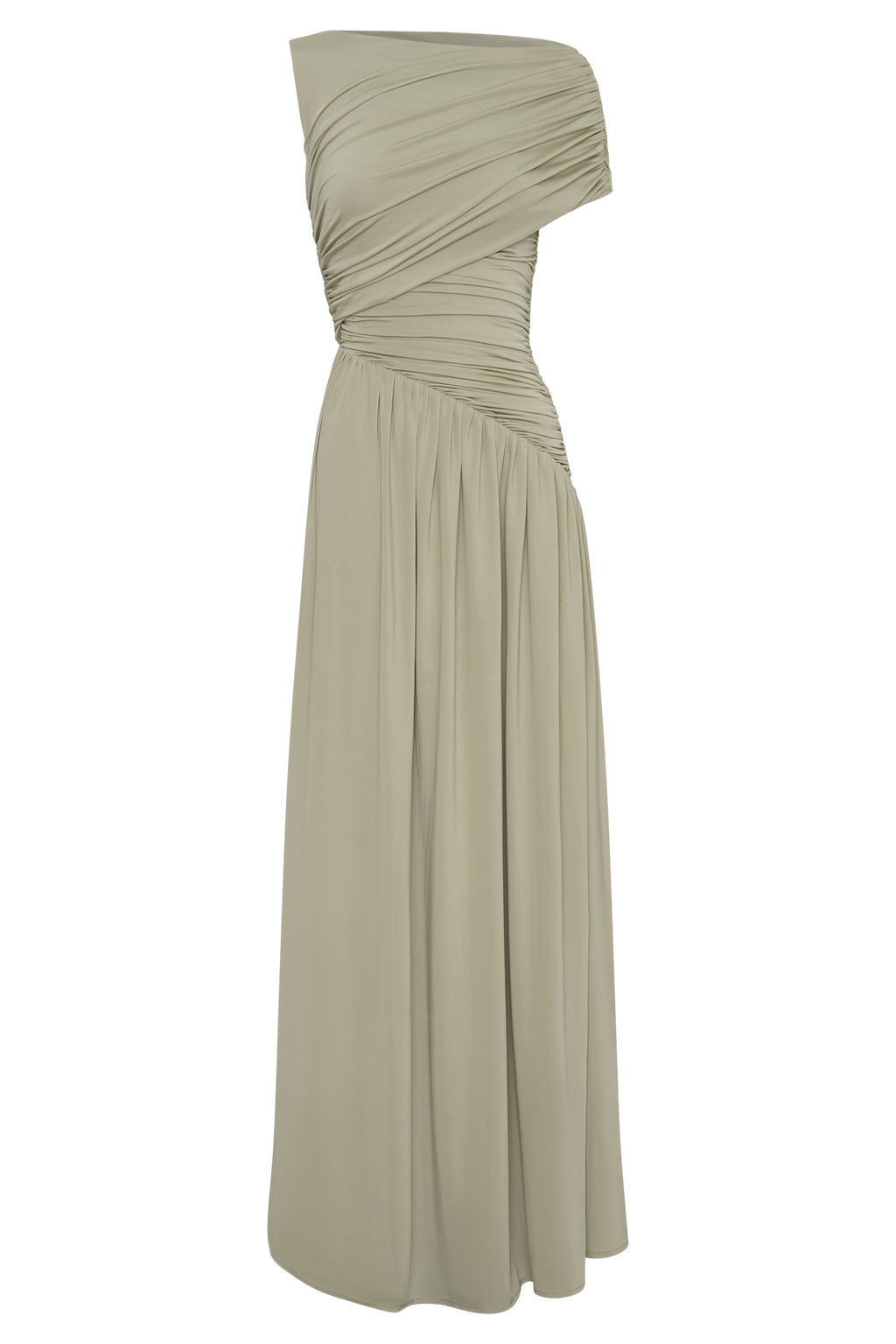 Pink Asymmetrical Ruched Maxi Dress