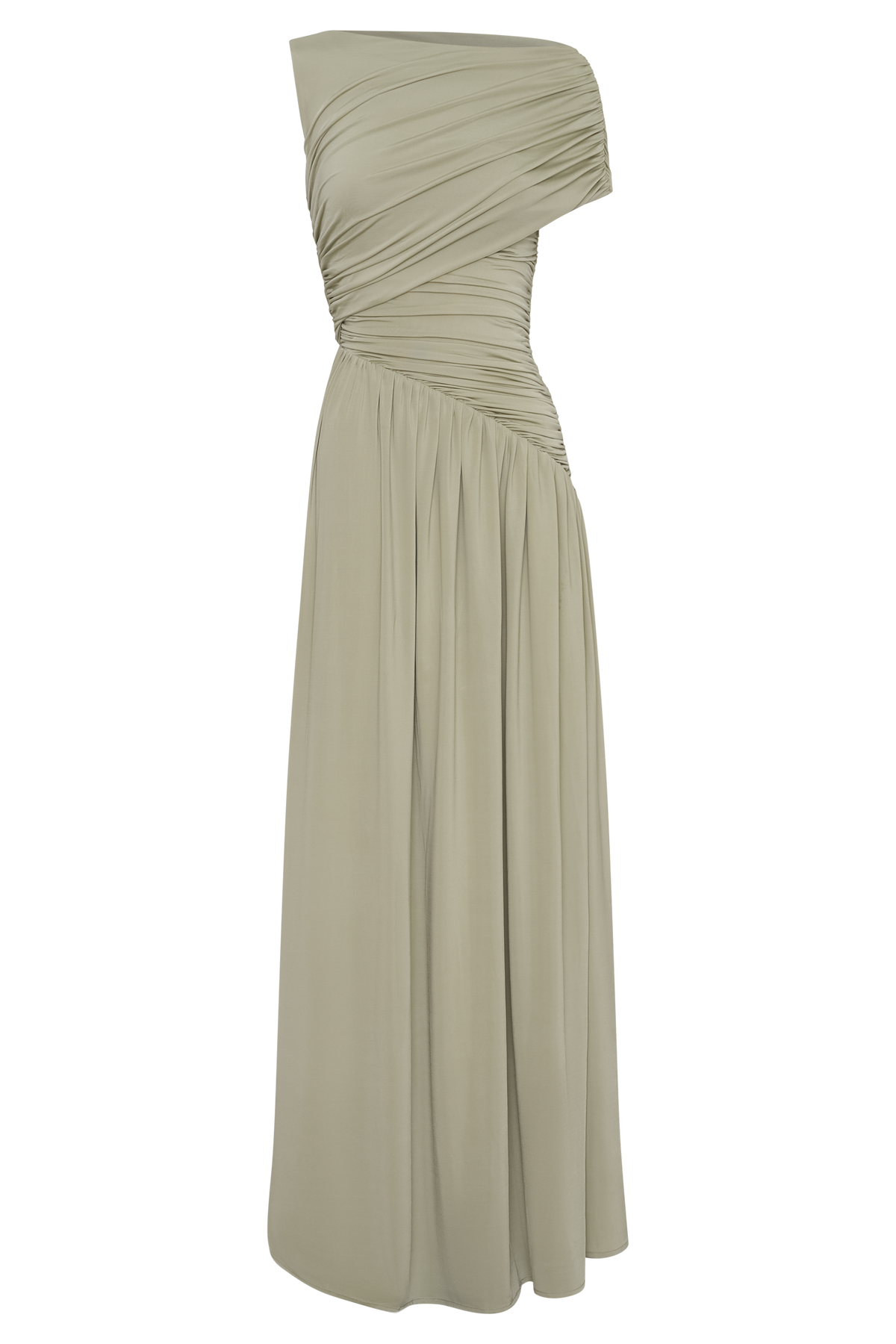 Pink Asymmetrical Ruched Maxi Dress
