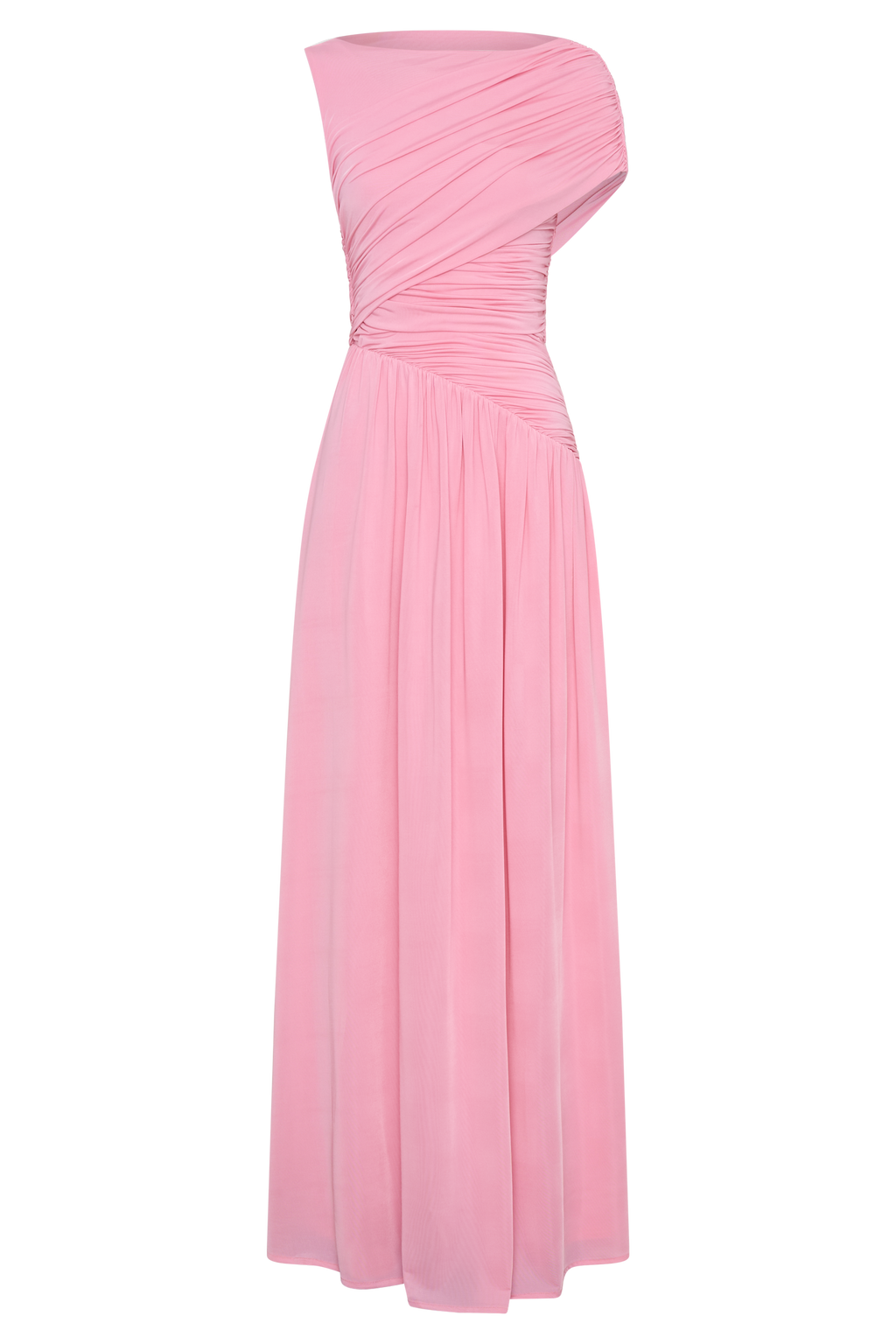 Pink Asymmetrical Ruched Maxi Dress