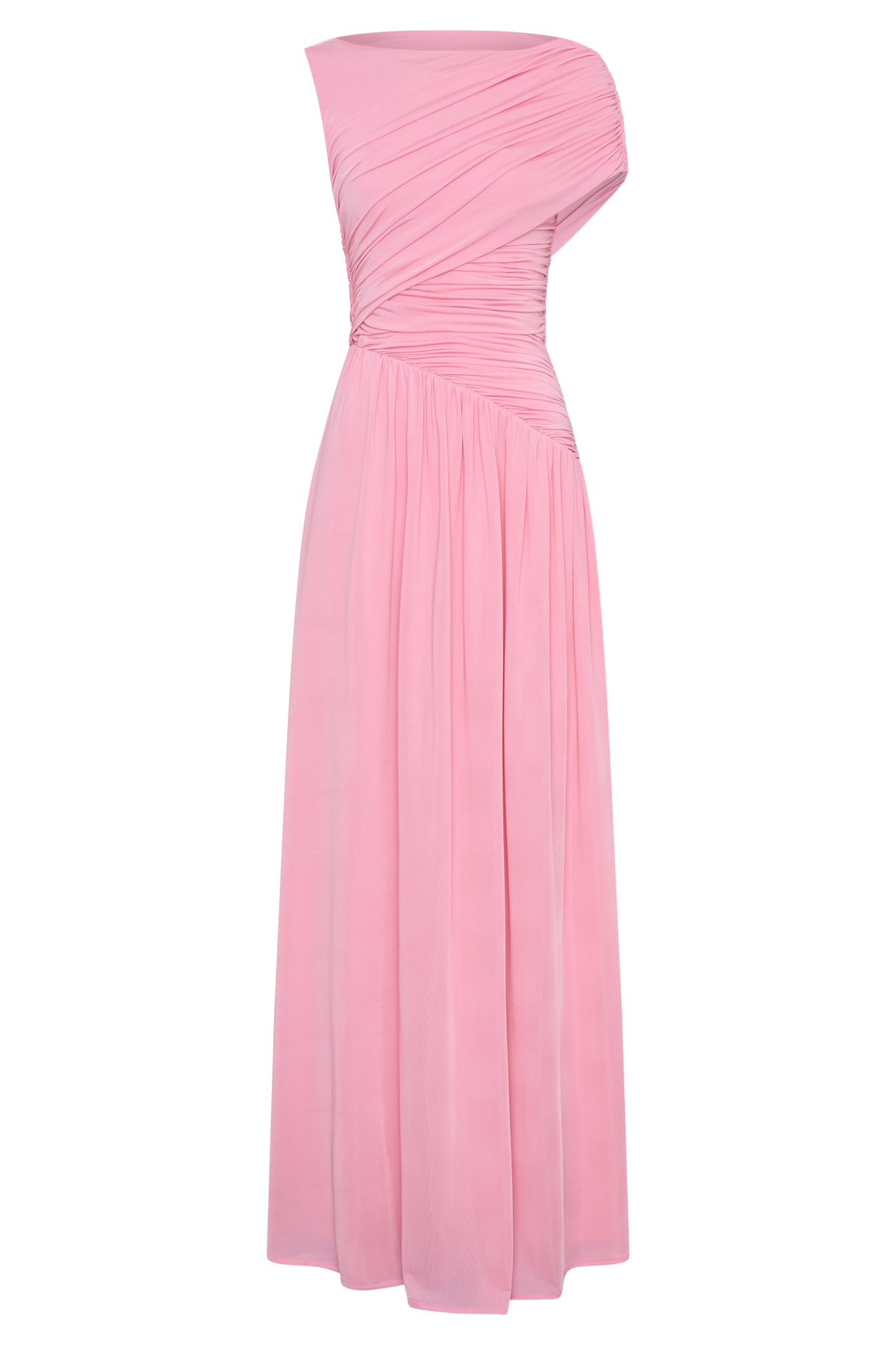 Pink Asymmetrical Ruched Maxi Dress