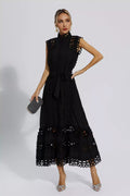 Stand-Up Collar Hollow Cinched Maxi