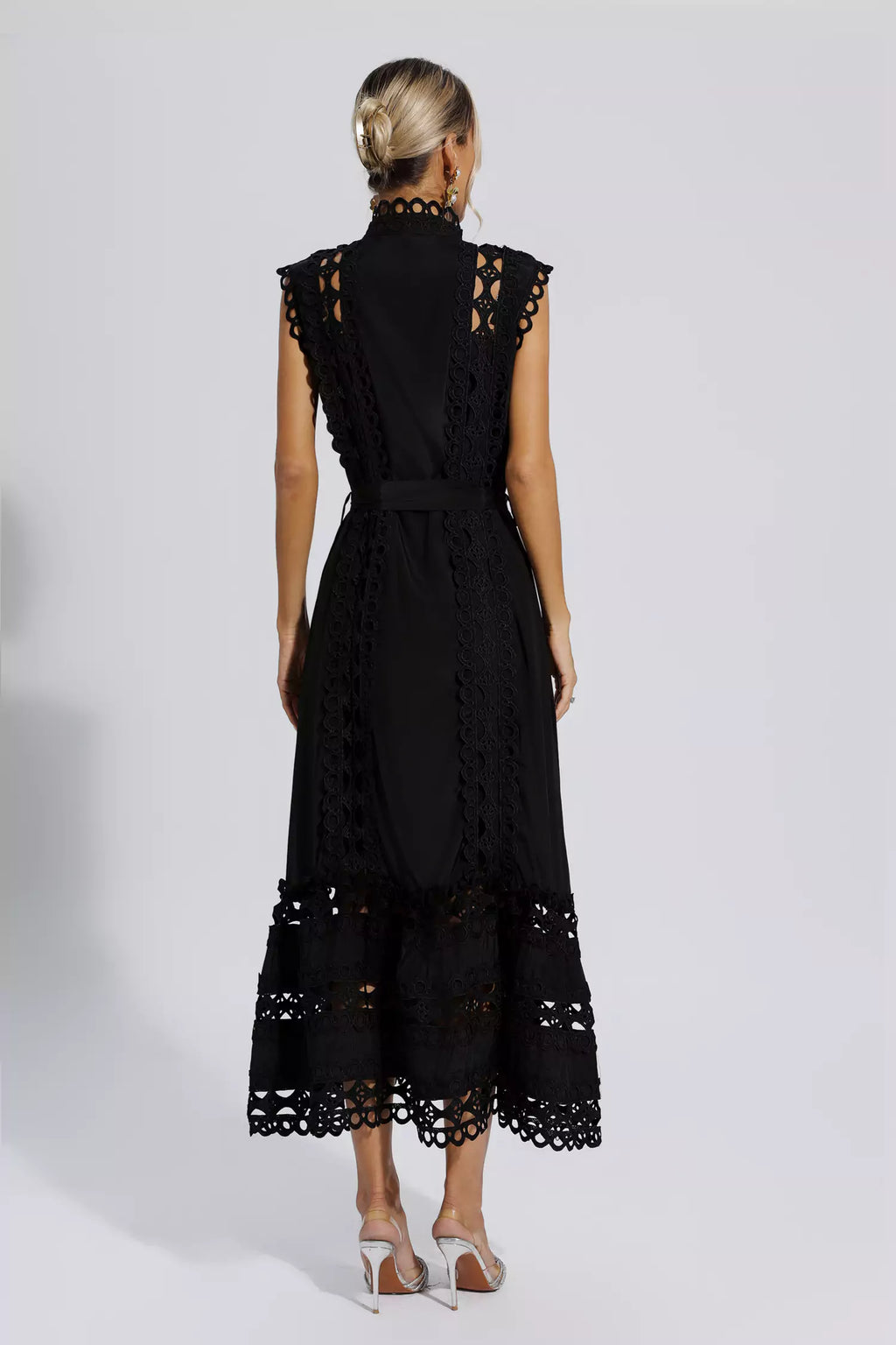 Stand-Up Collar Hollow Cinched Maxi