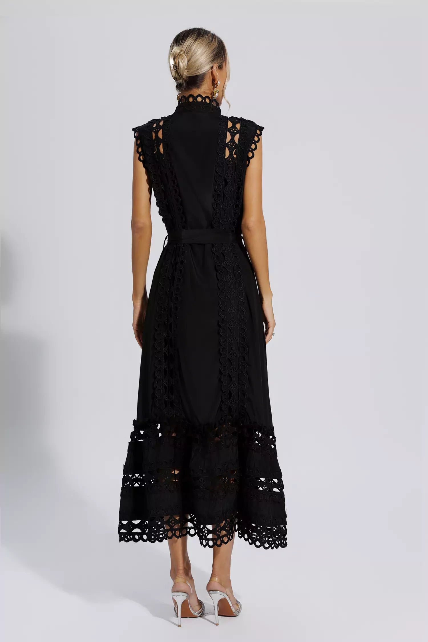 Stand-Up Collar Hollow Cinched Maxi