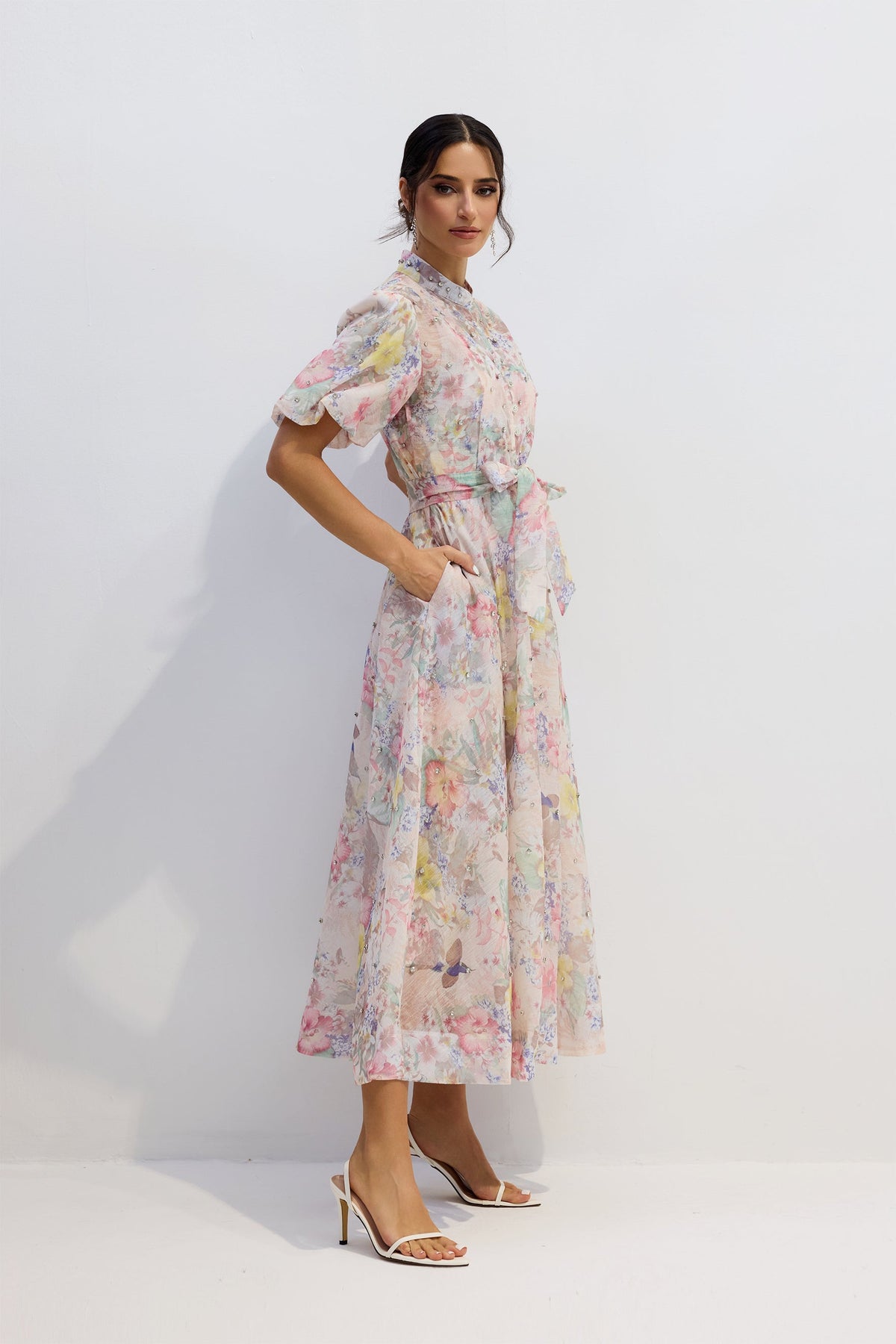 Crystal Button Puff A-Line