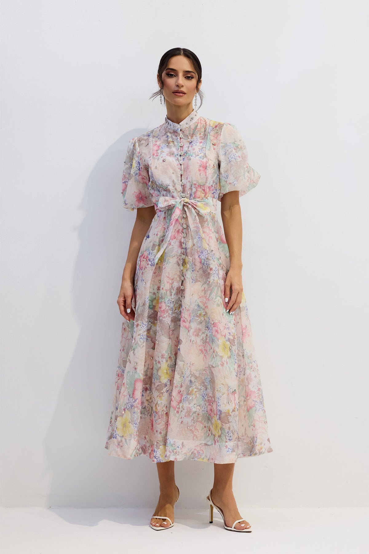 Crystal Button Puff A-Line