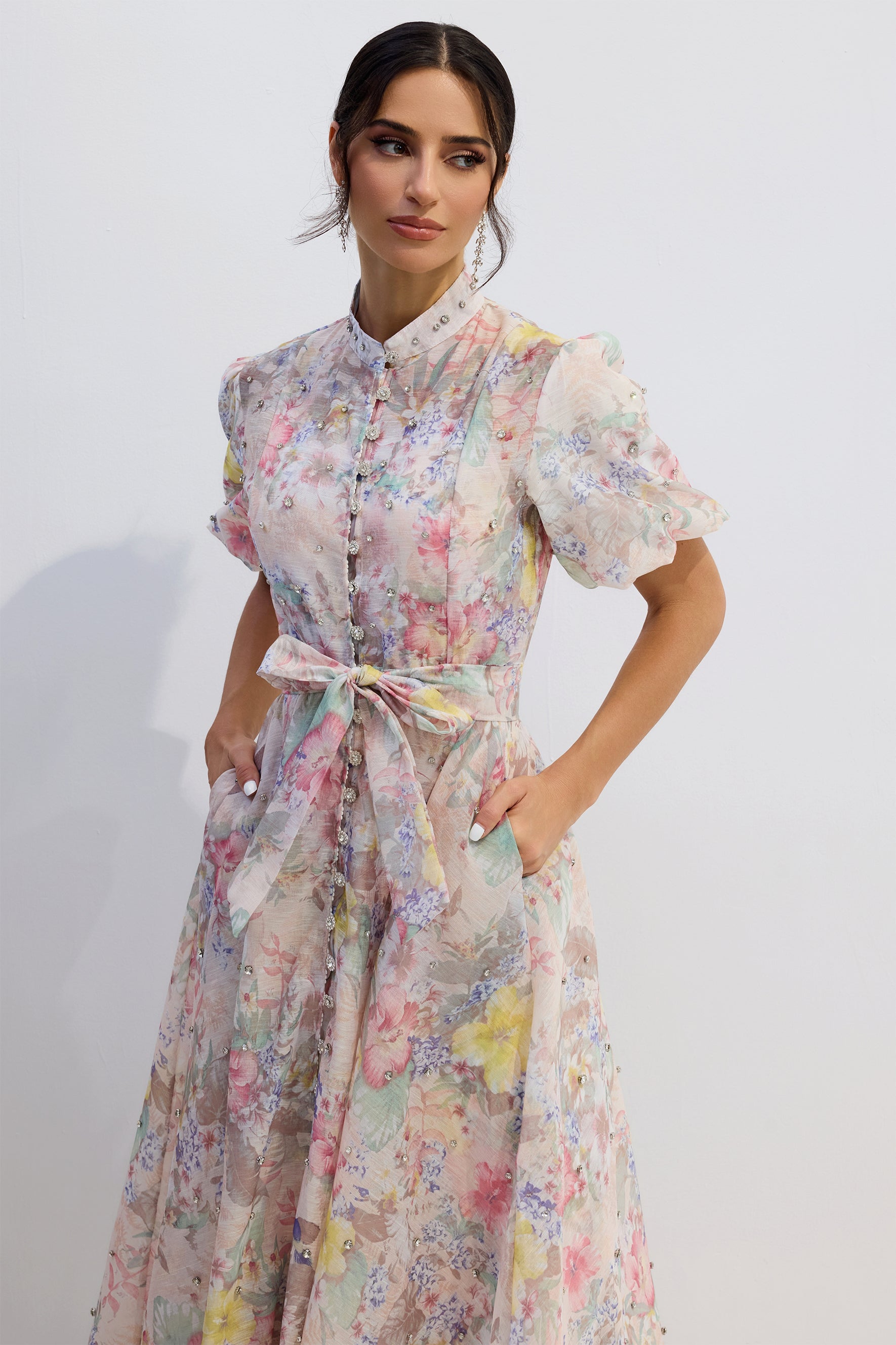 Crystal Button Puff A-Line