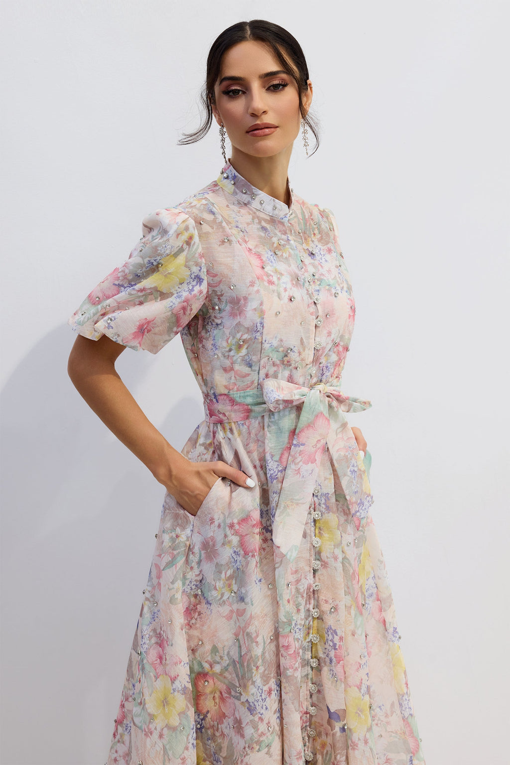 Crystal Button Puff A-Line