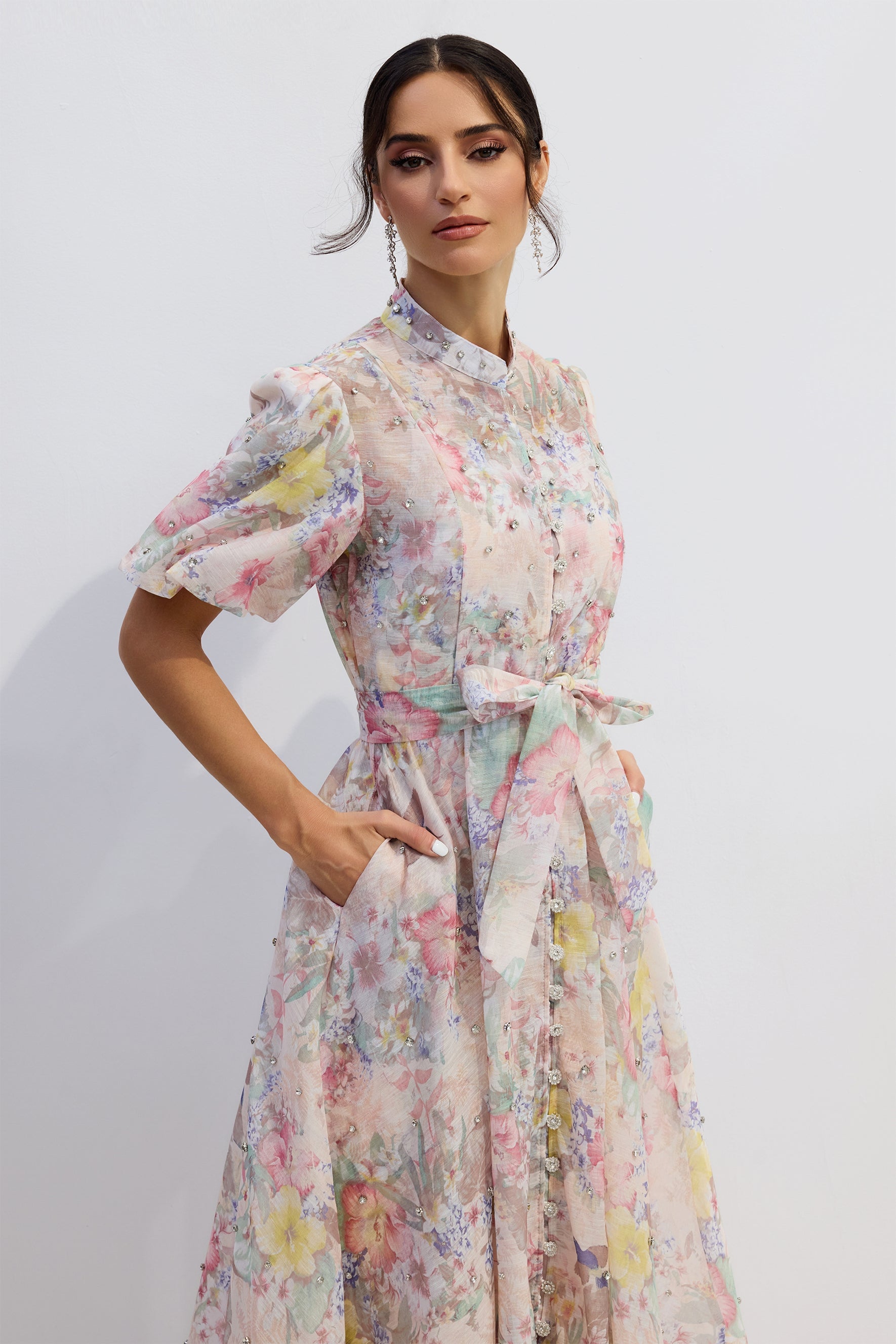 Crystal Button Puff A-Line