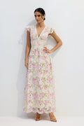 Deep V Ruffle Lace Maxi