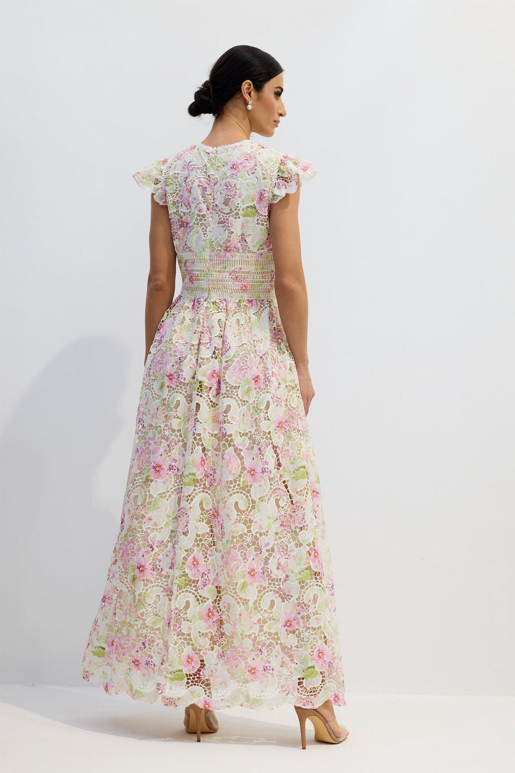Deep V Ruffle Lace Maxi