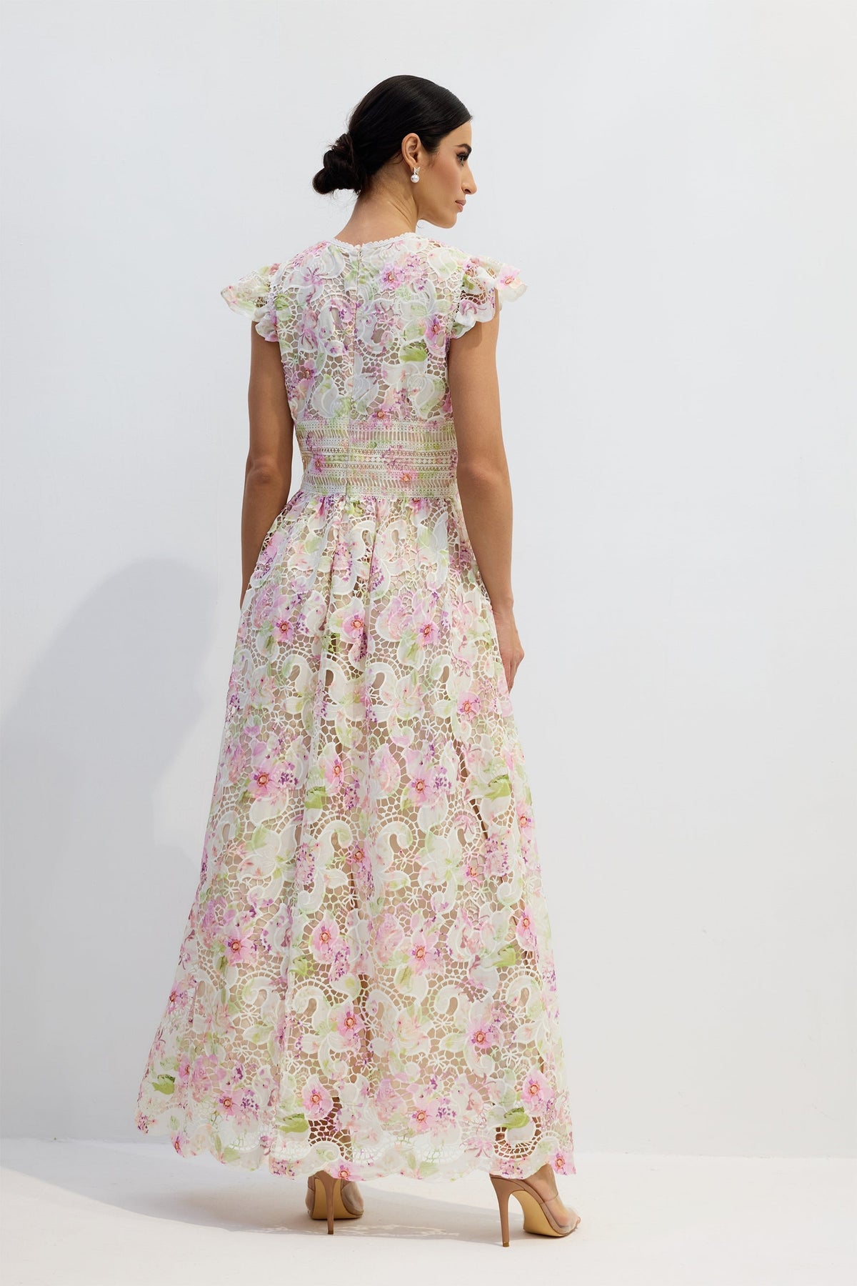 Deep V Ruffle Lace Maxi