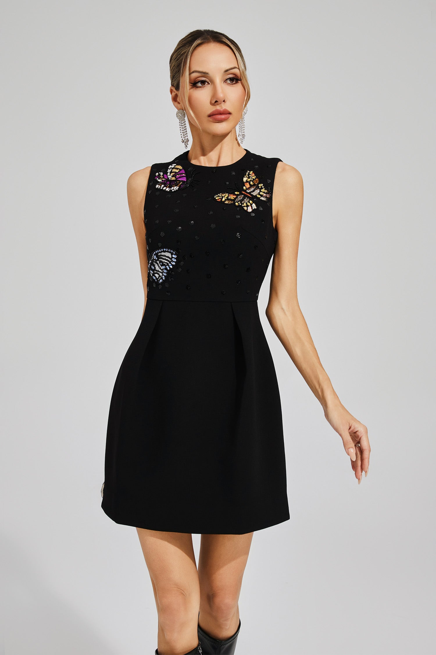 Sparkle Black Butterfly Party Mini Dress