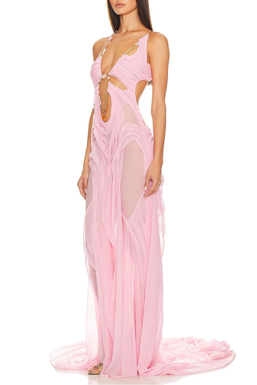 High-Waist Mesh Halter Maxi