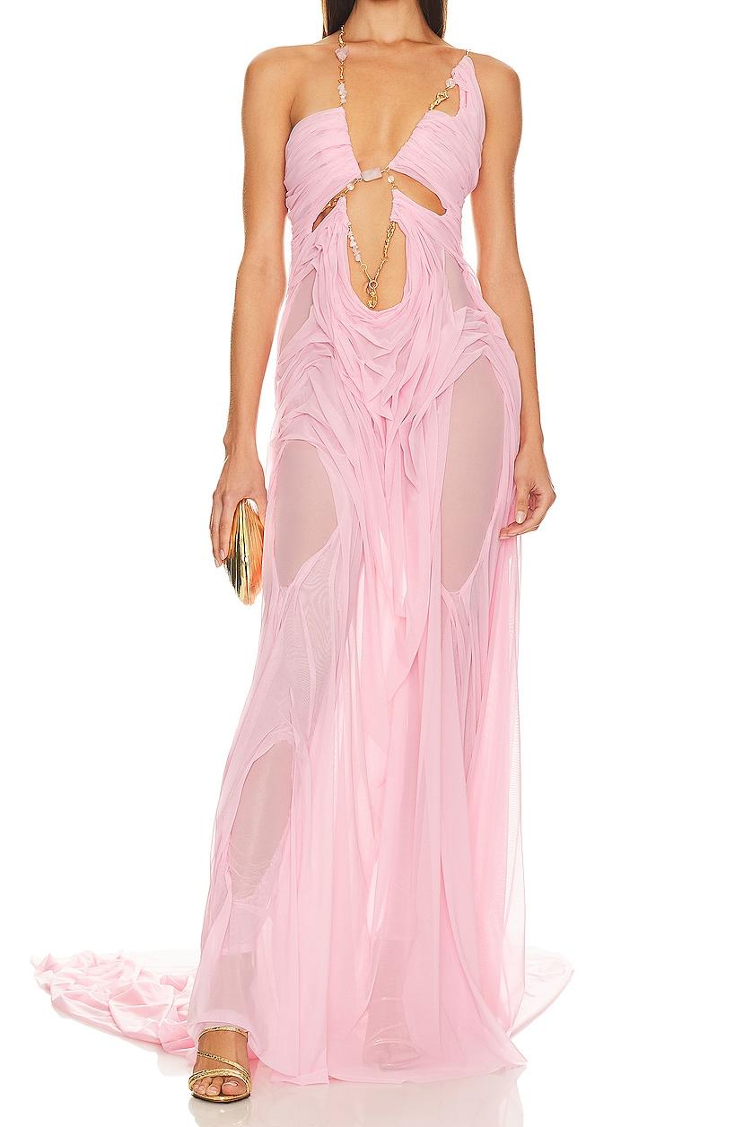 High-Waist Mesh Halter Maxi