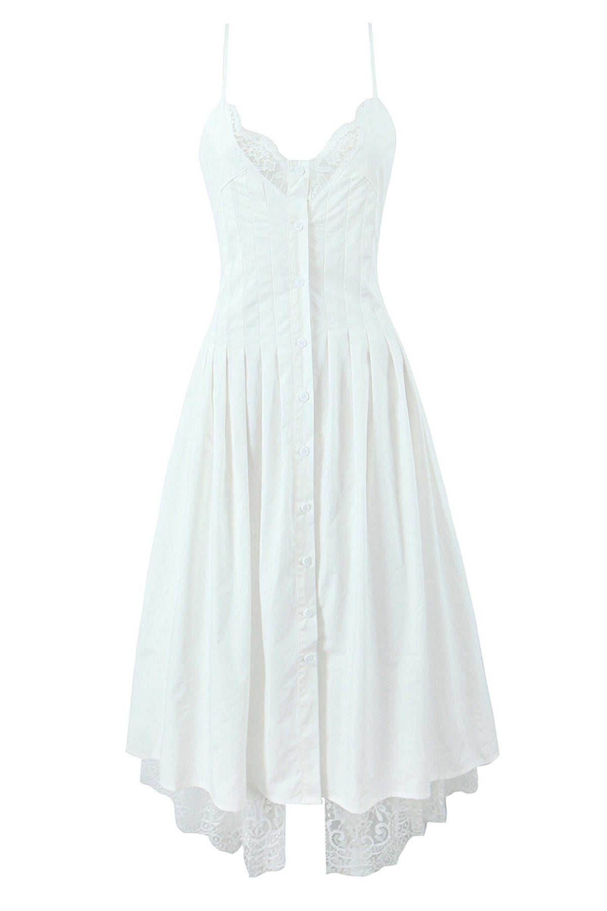 Spaghetti Strap V-Neck Pleat Midi
