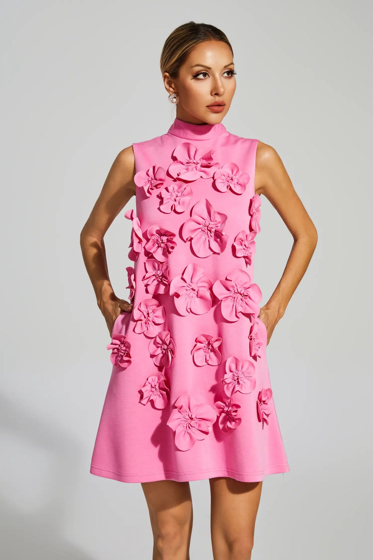 Rose Embroidery High Neck Mini