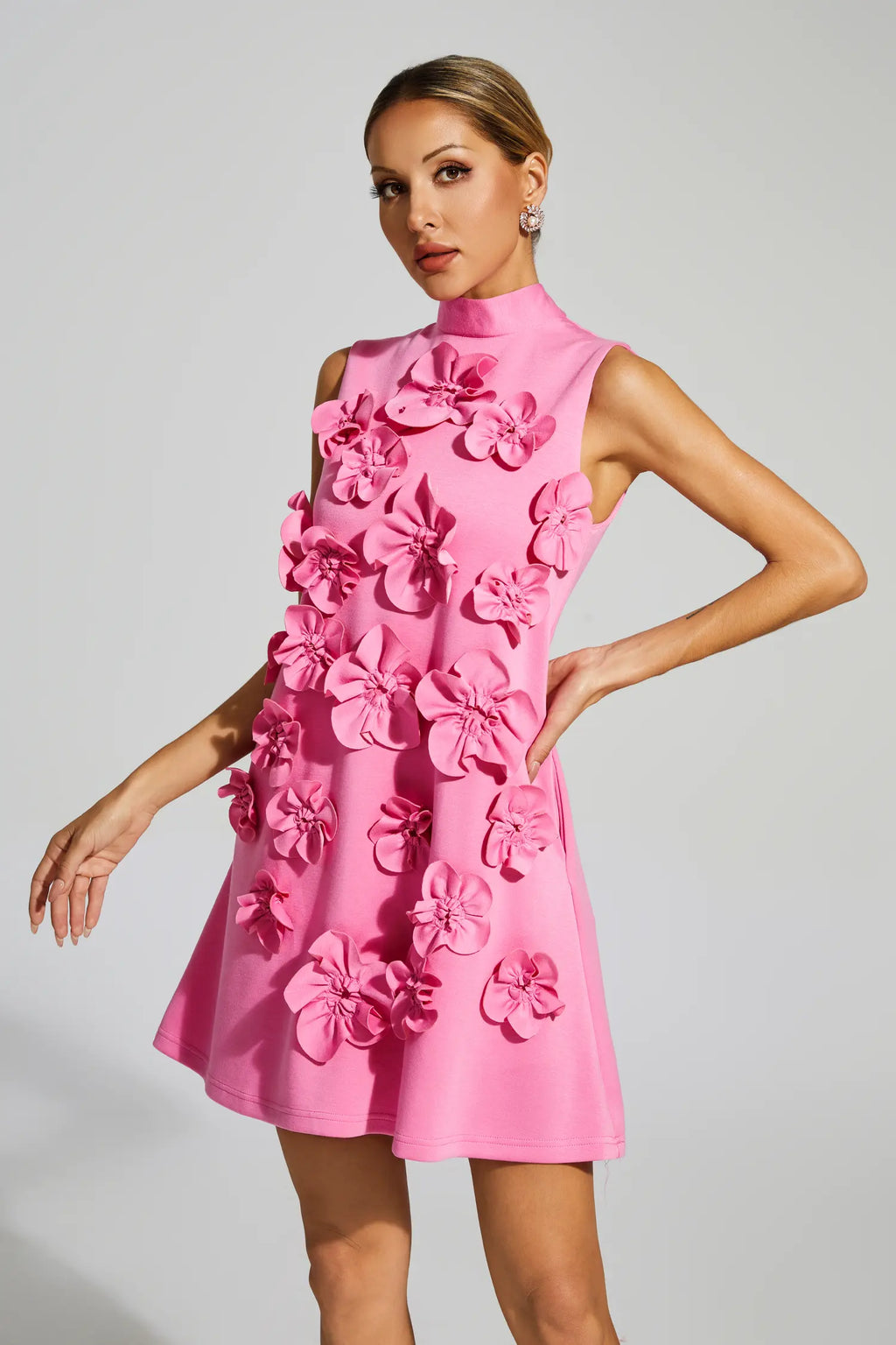 Rose Embroidery High Neck Mini
