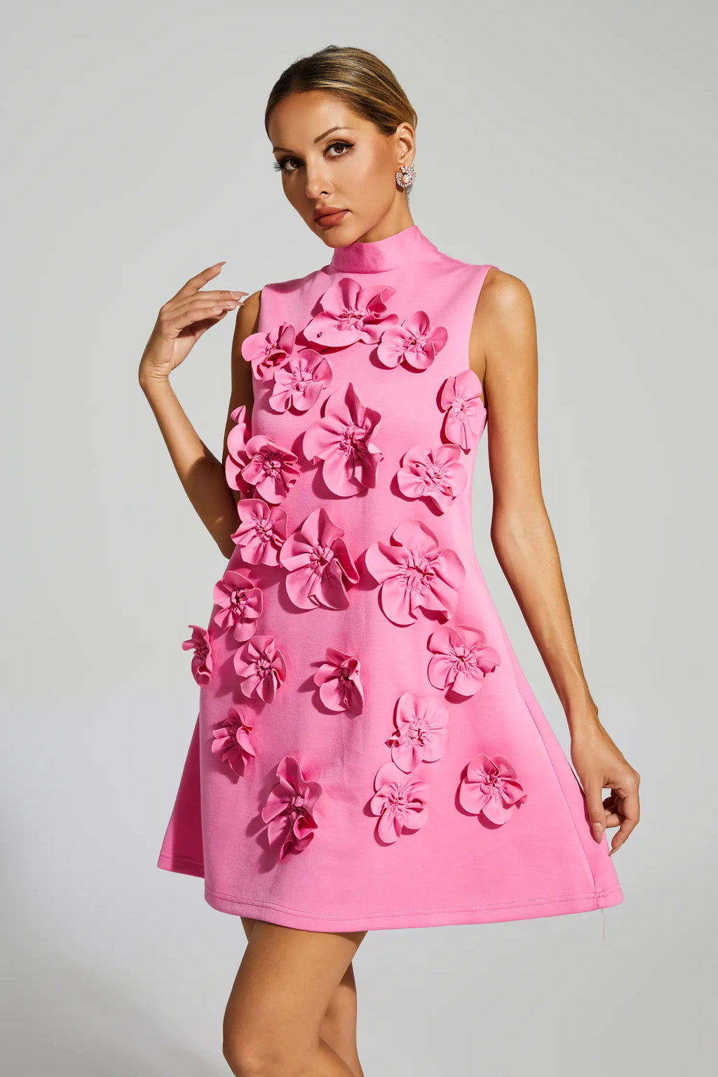 Rose Embroidery High Neck Mini