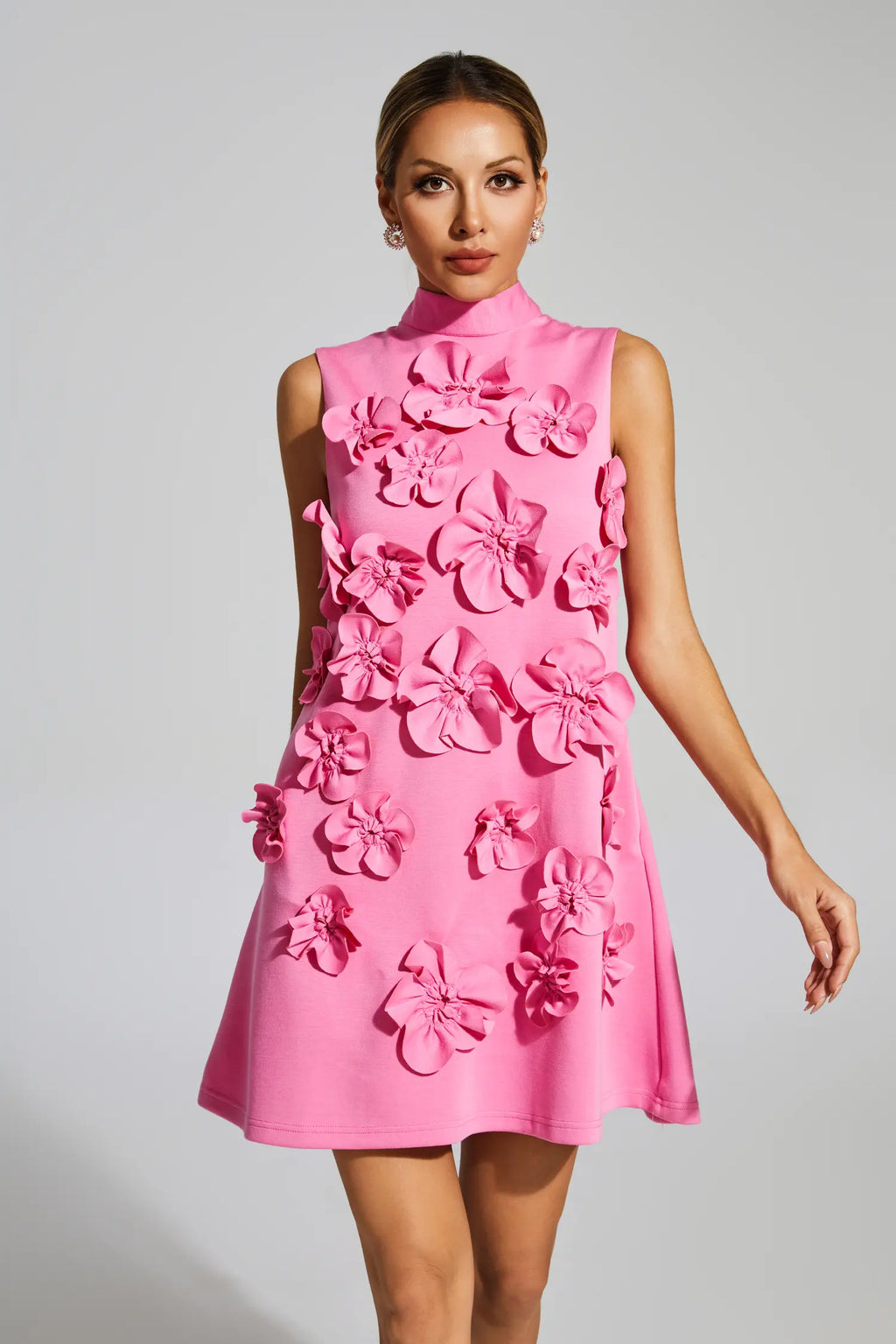 Rose Embroidery High Neck Mini