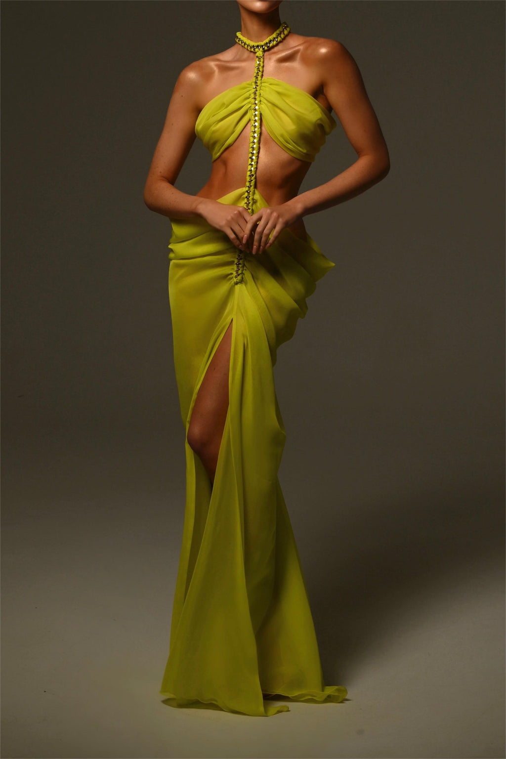 Halter Cut-Out Split Midi