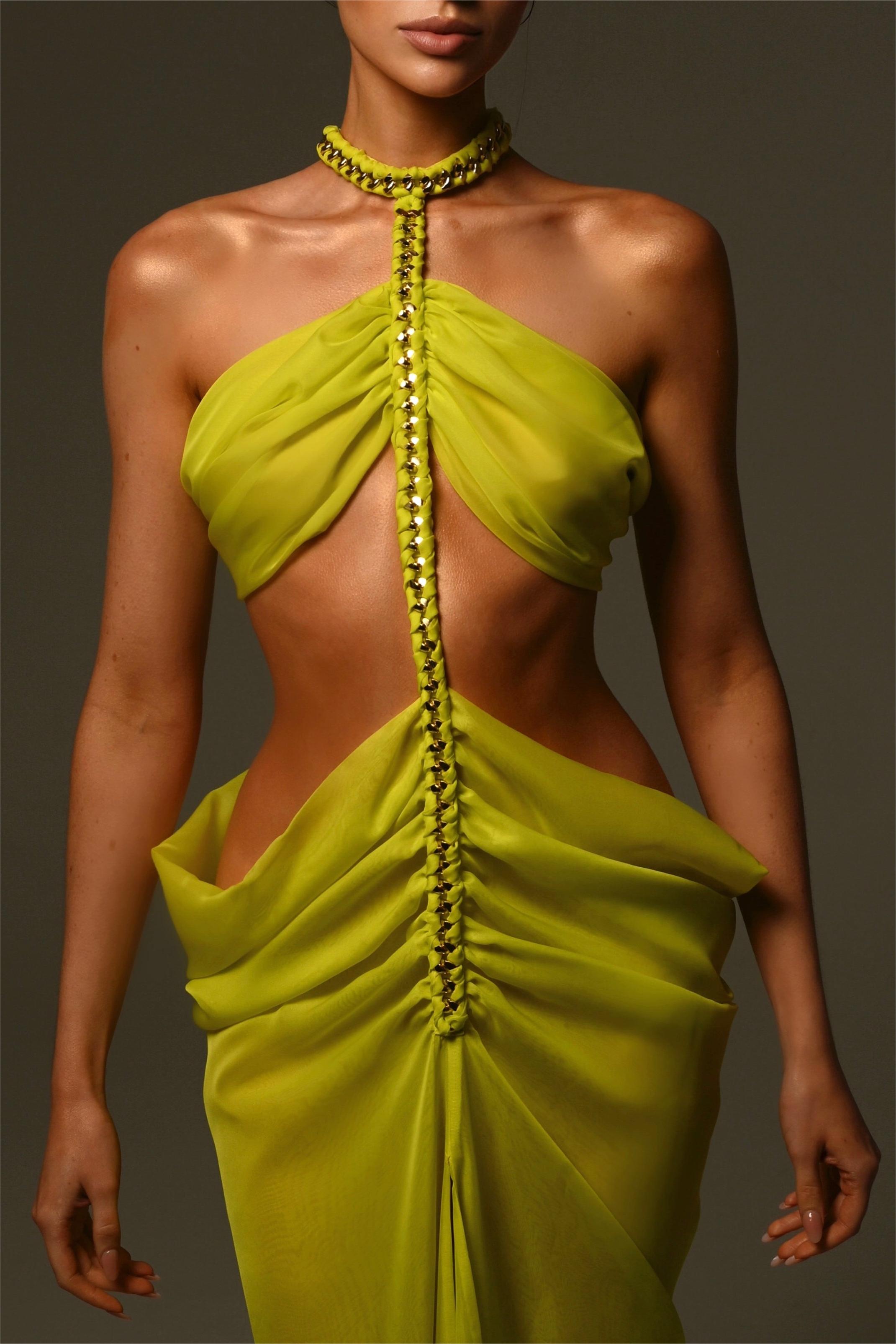 Halter Cut-Out Split Midi